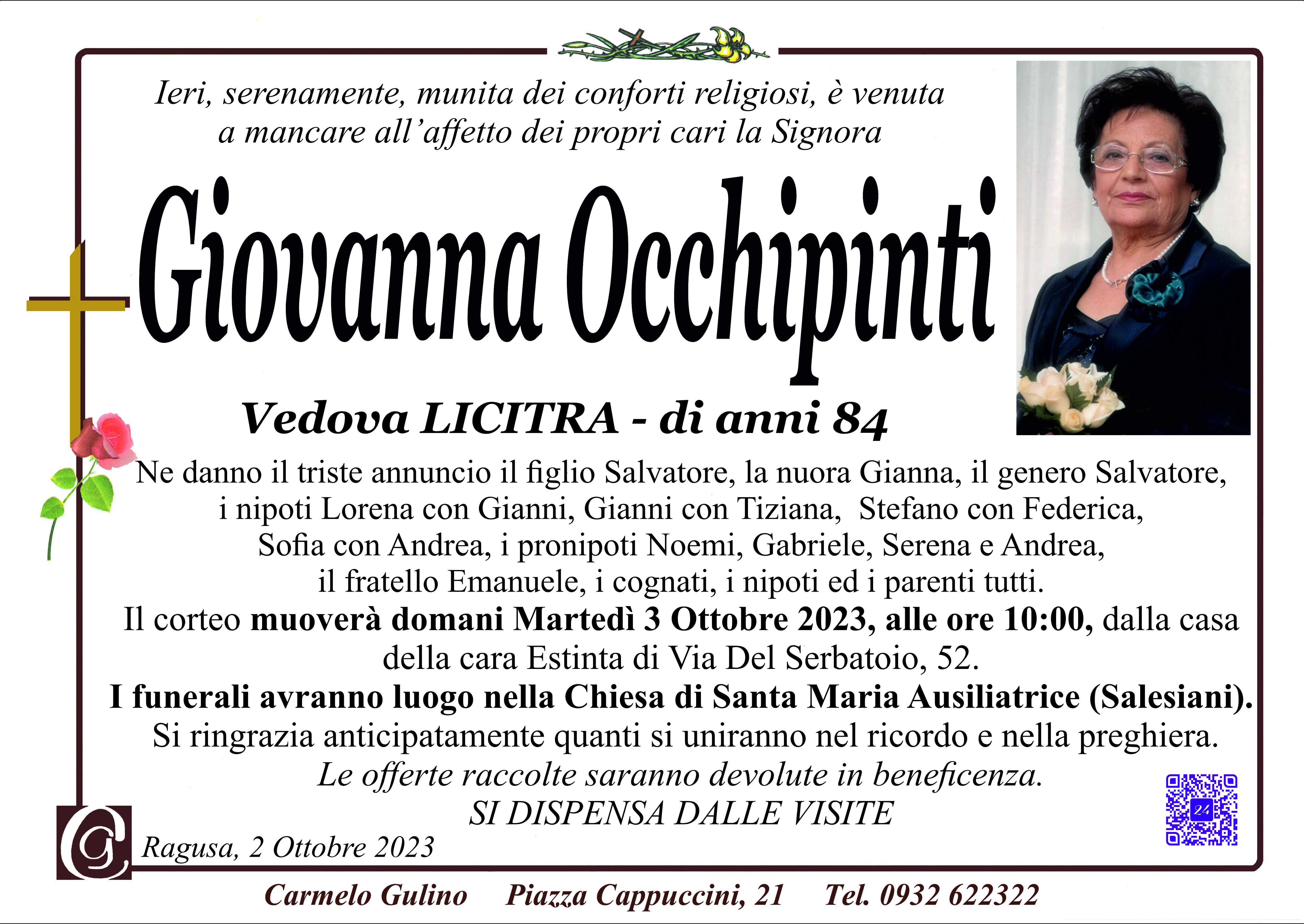 Necrologi: Giovanna Occhipinti