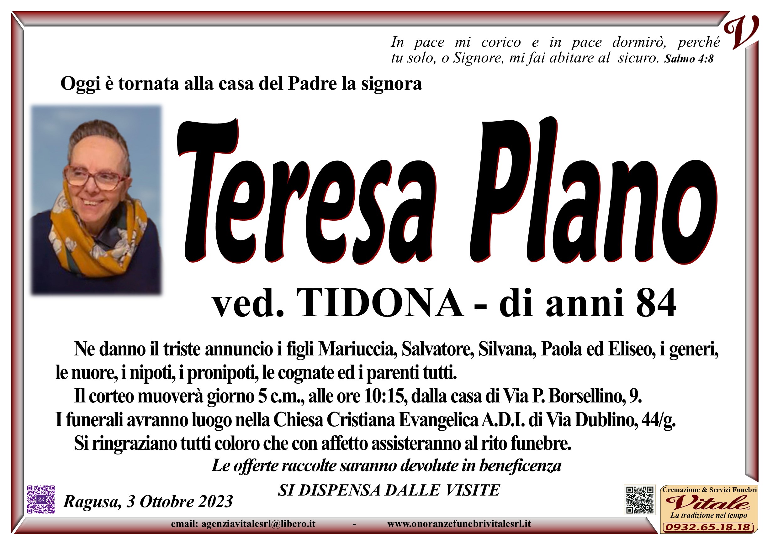 Necrologi: Teresa Plano