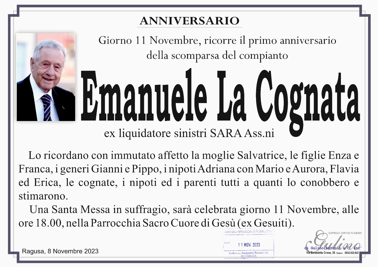 Necrologi: anniversario Emanuele La cognata
