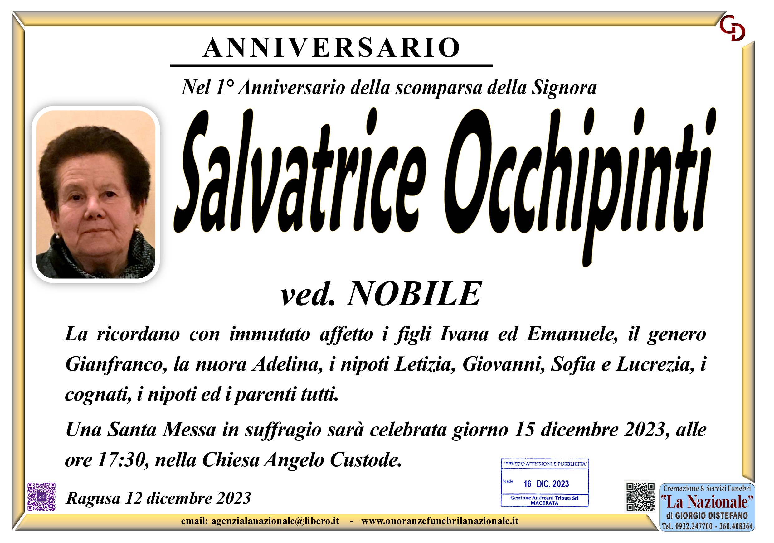 Anniversario Salvatrice Occhipinti