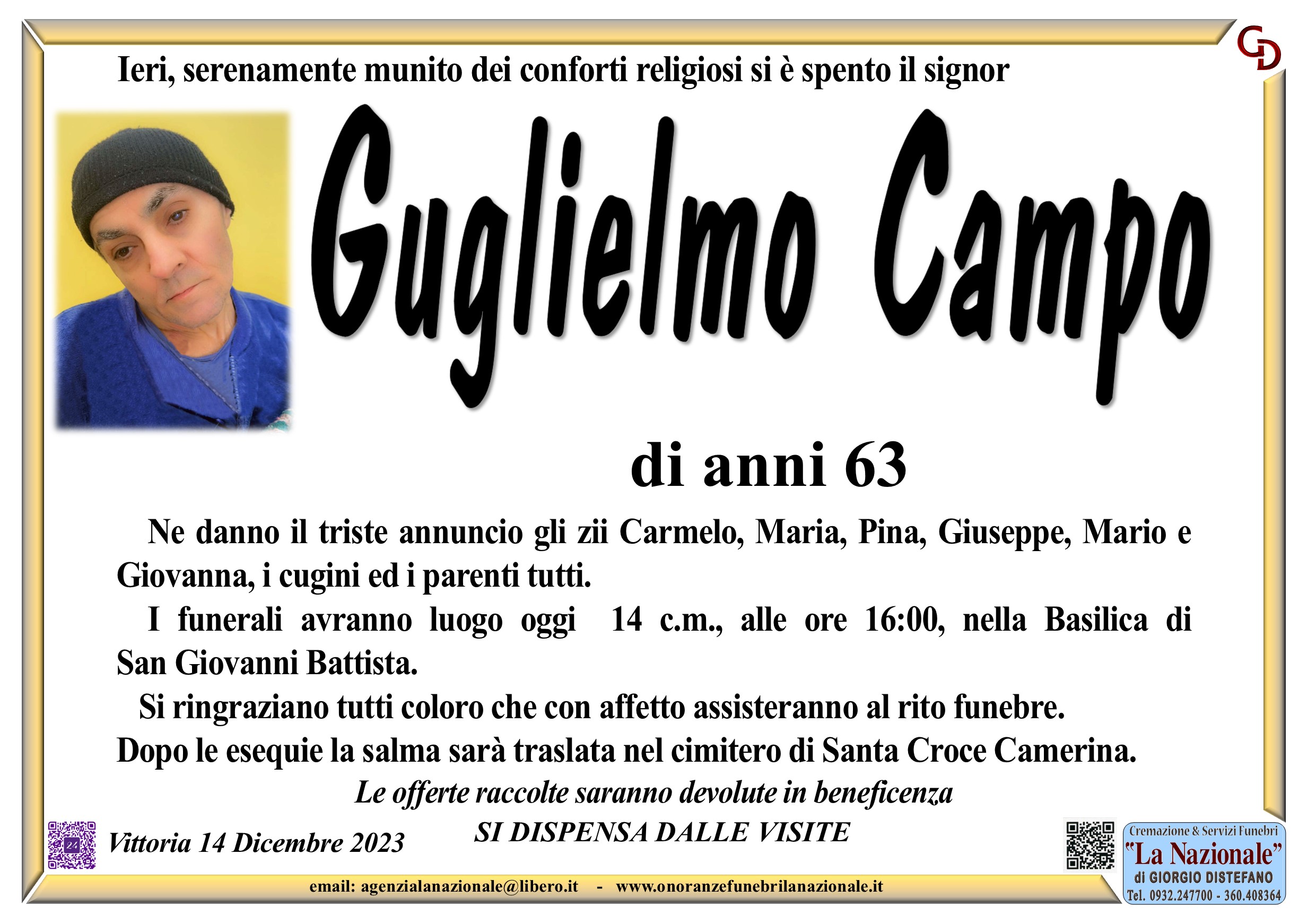 Necrologi: Guglielmo Campo