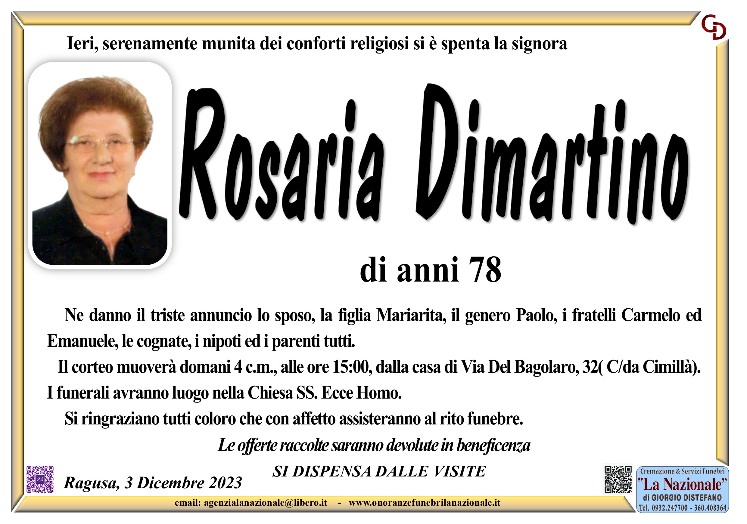 Necrologi: Rosaria Dimartino