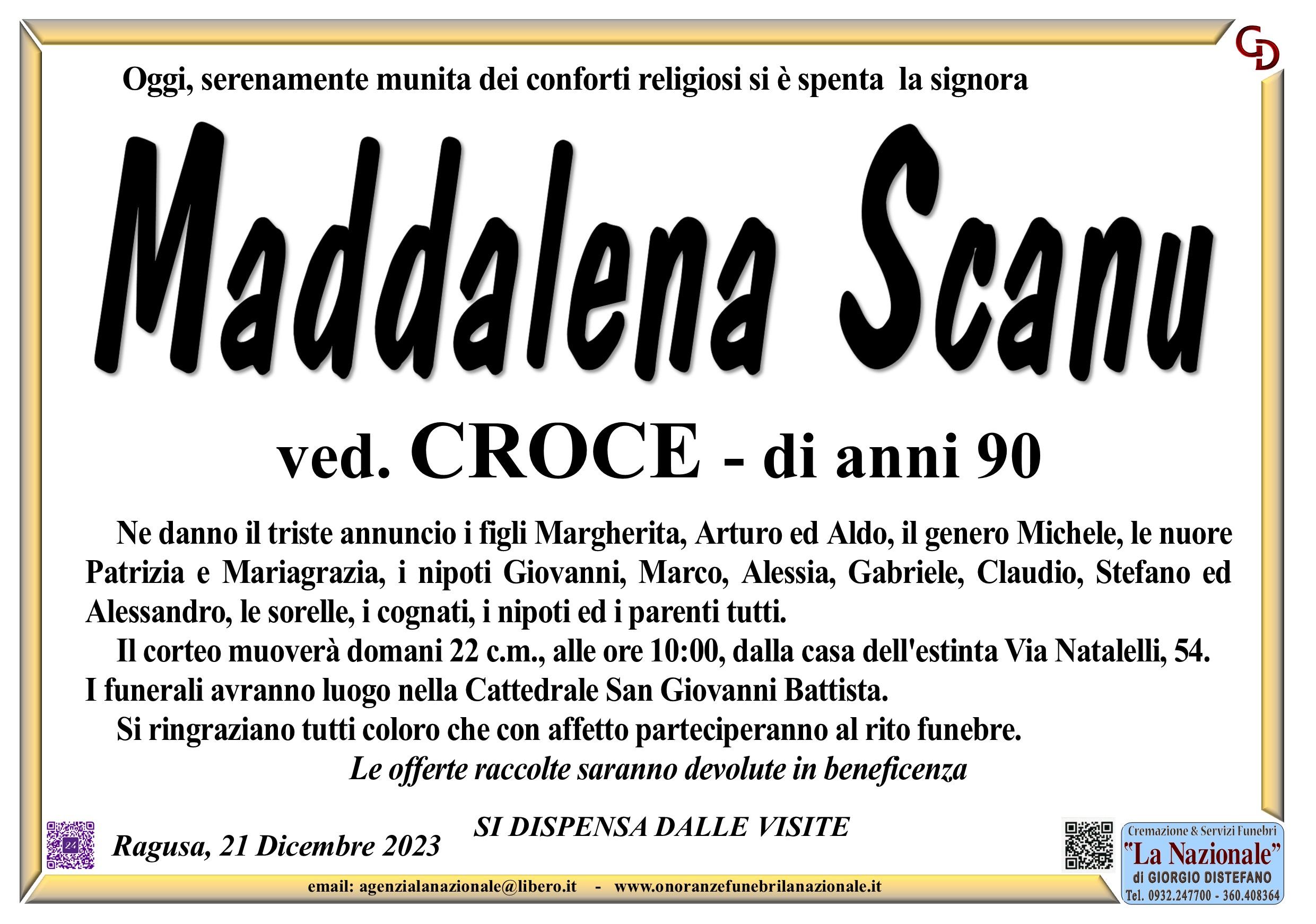 Necrologi: Maddalena Scanu