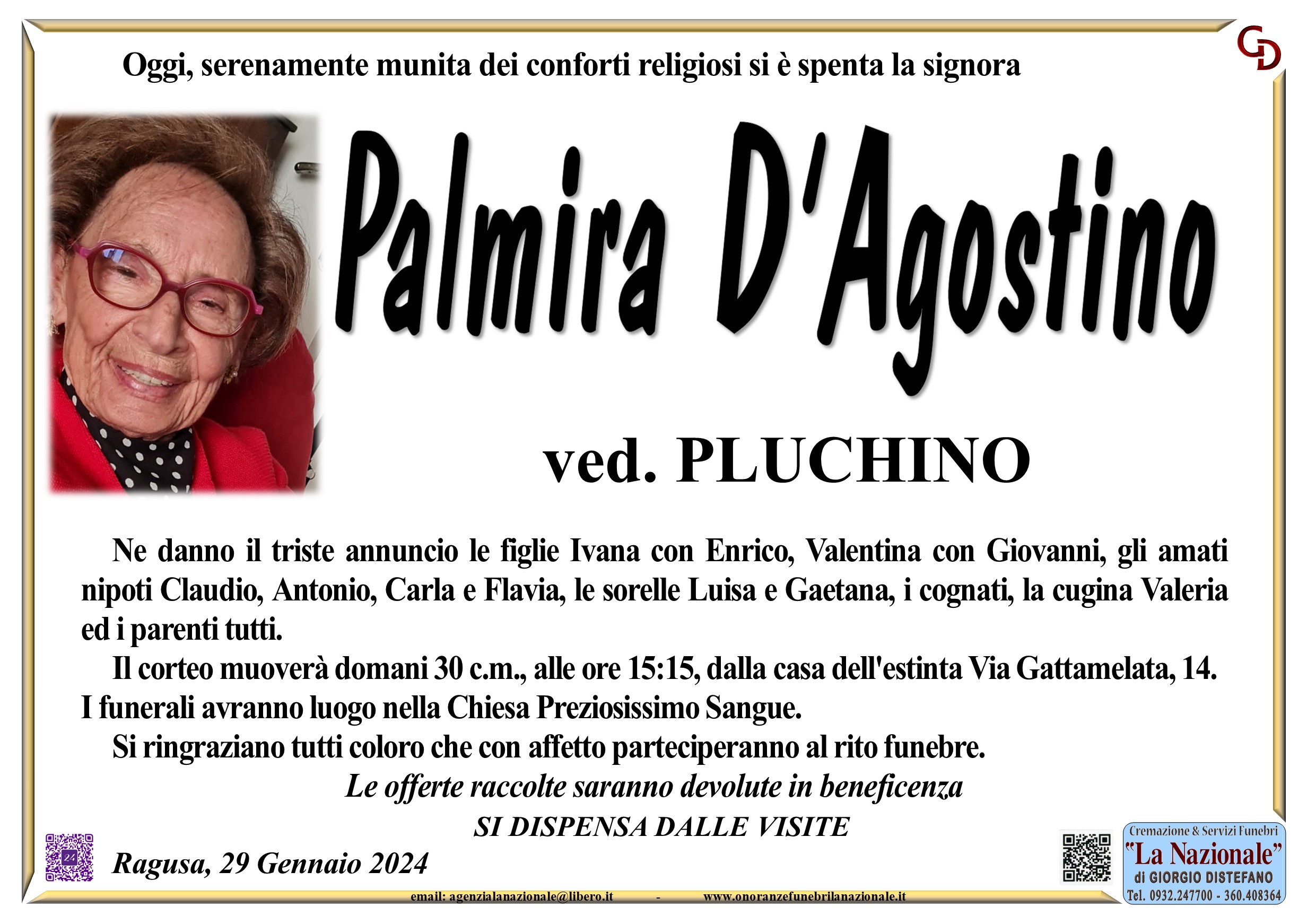Necrologi: Palmira D’Agostino