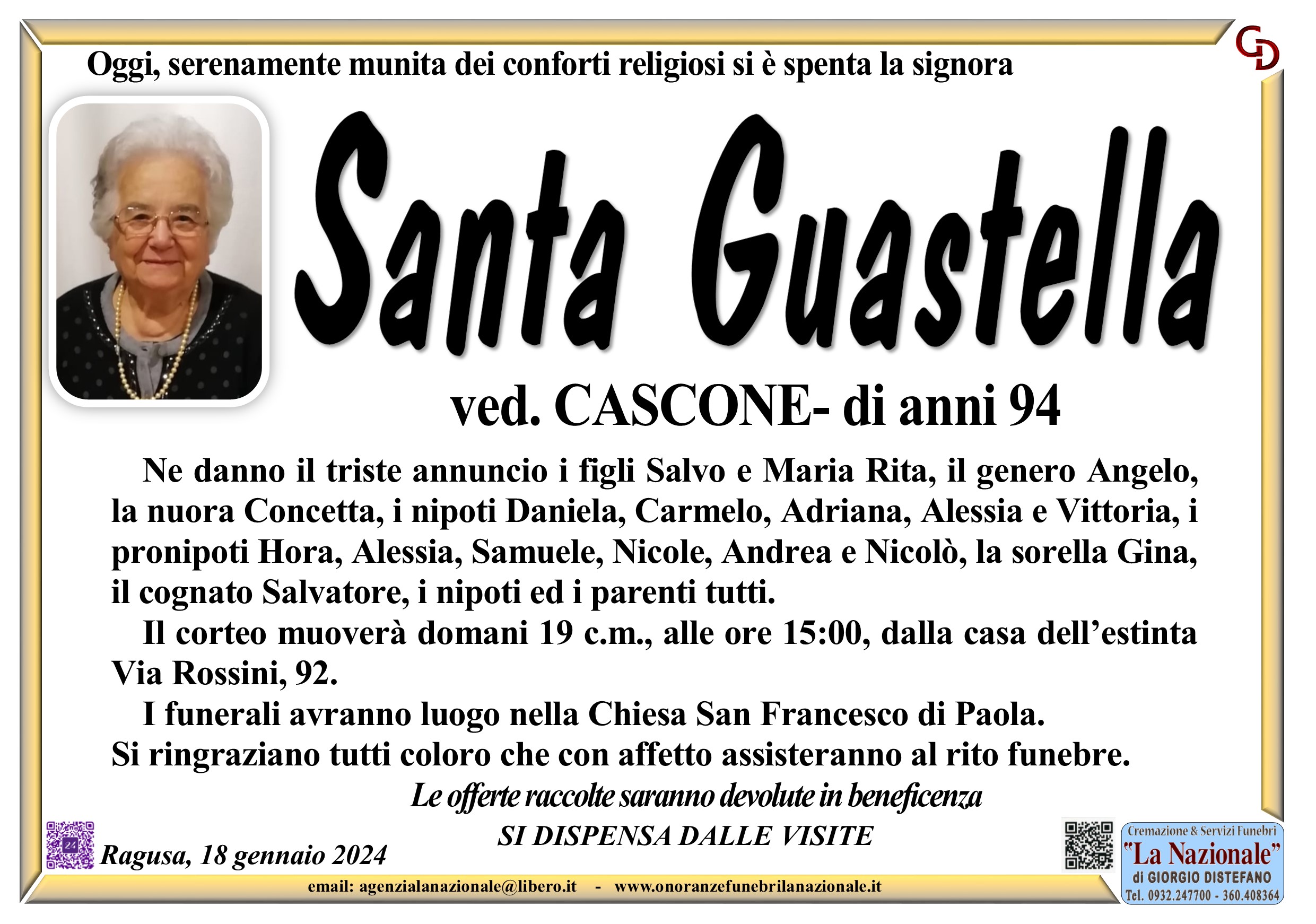 Necrologi: Santa Guastella