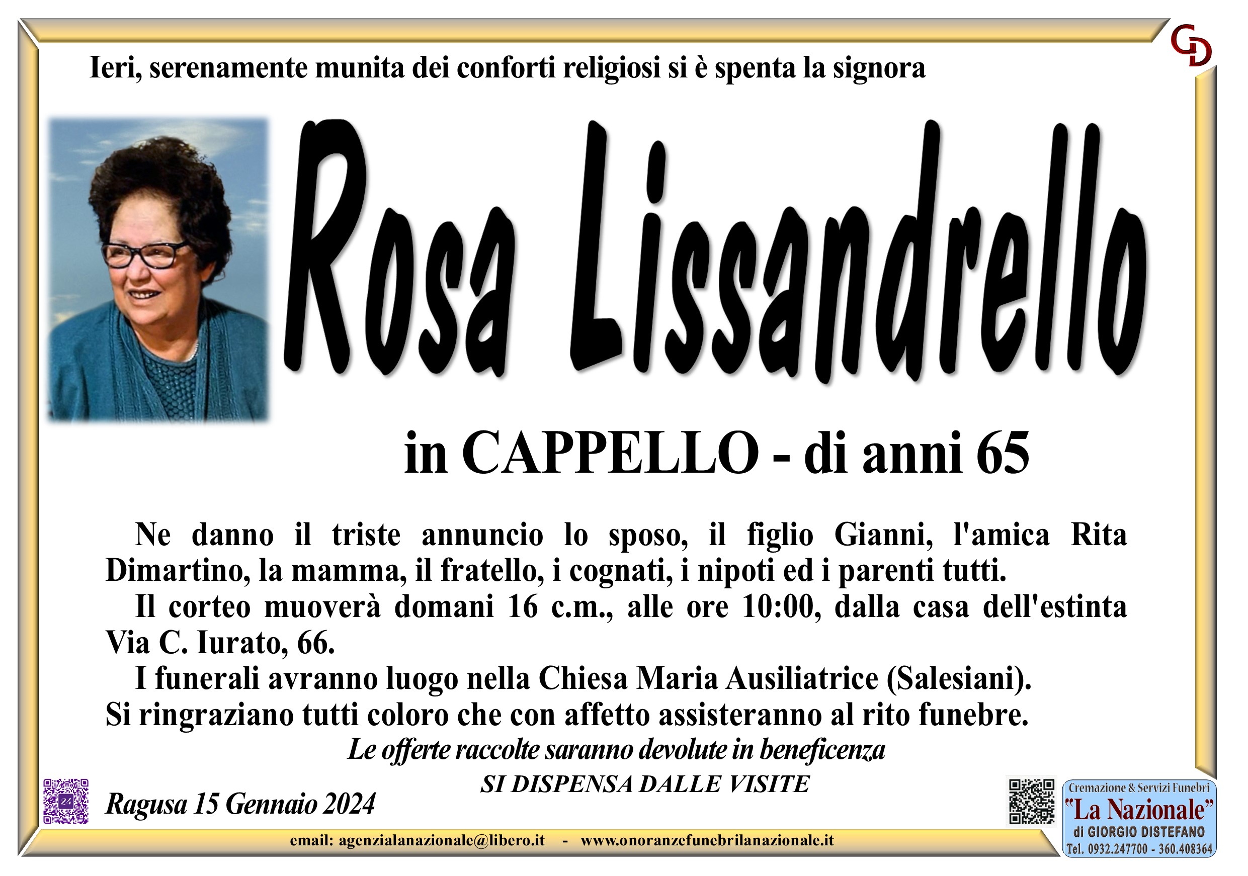 Necrologi: Rosa Lissandrello