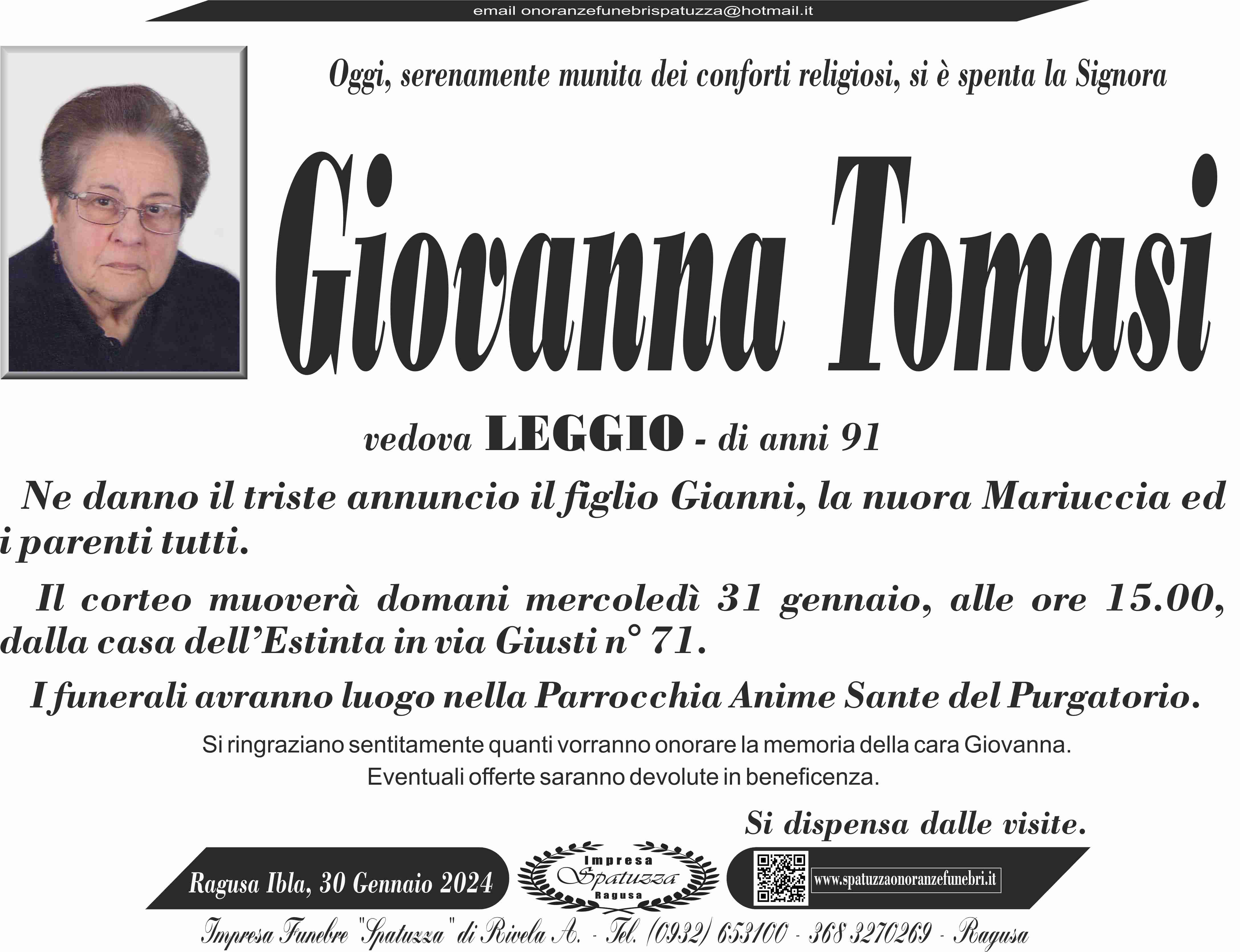 Necrologi: Giovanna Tomasi