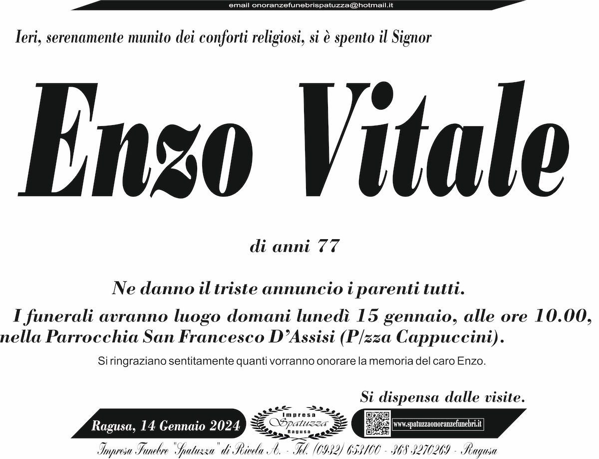 Necrologi: Enzo Vitale