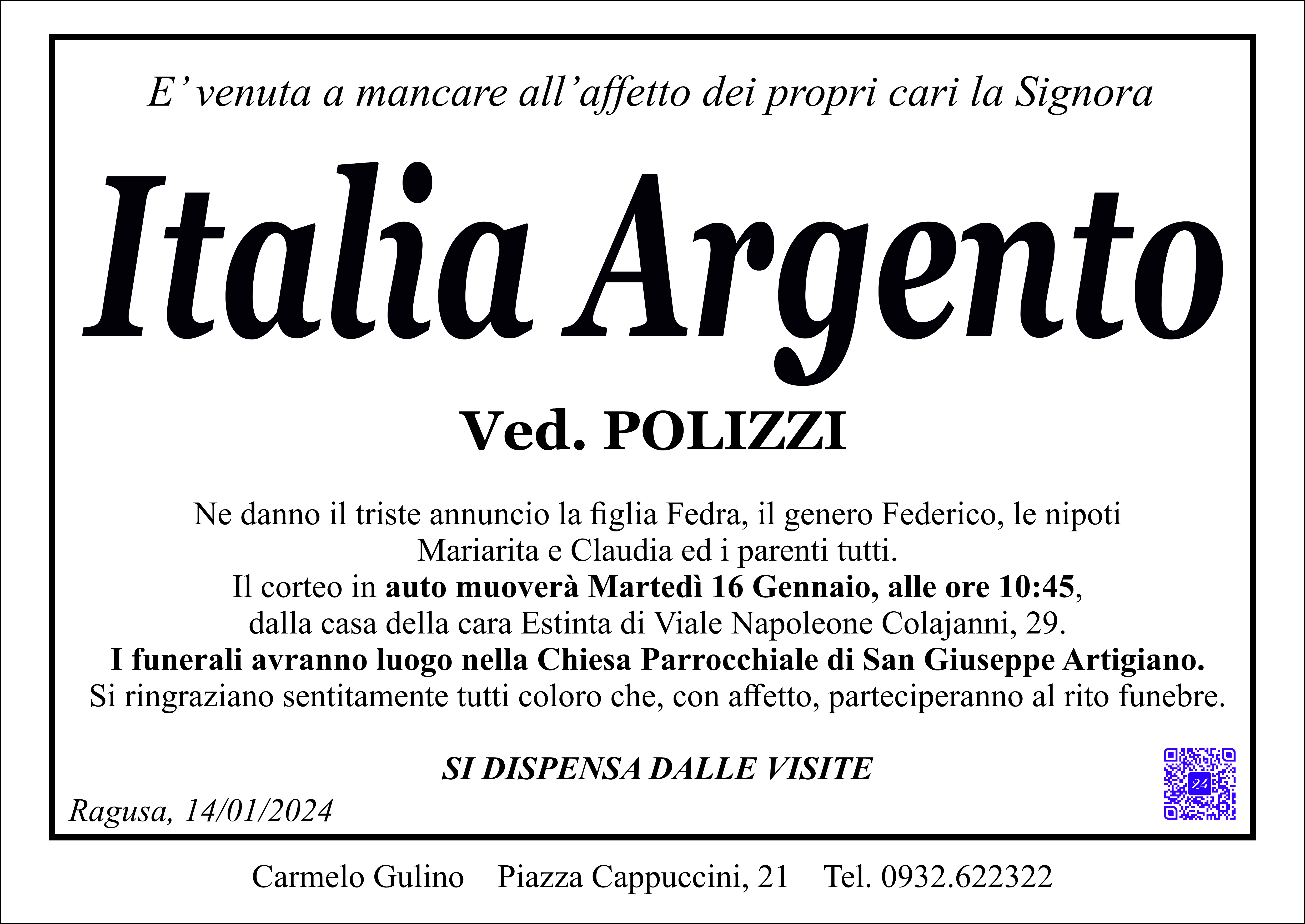 Necrologi: Italia Argento