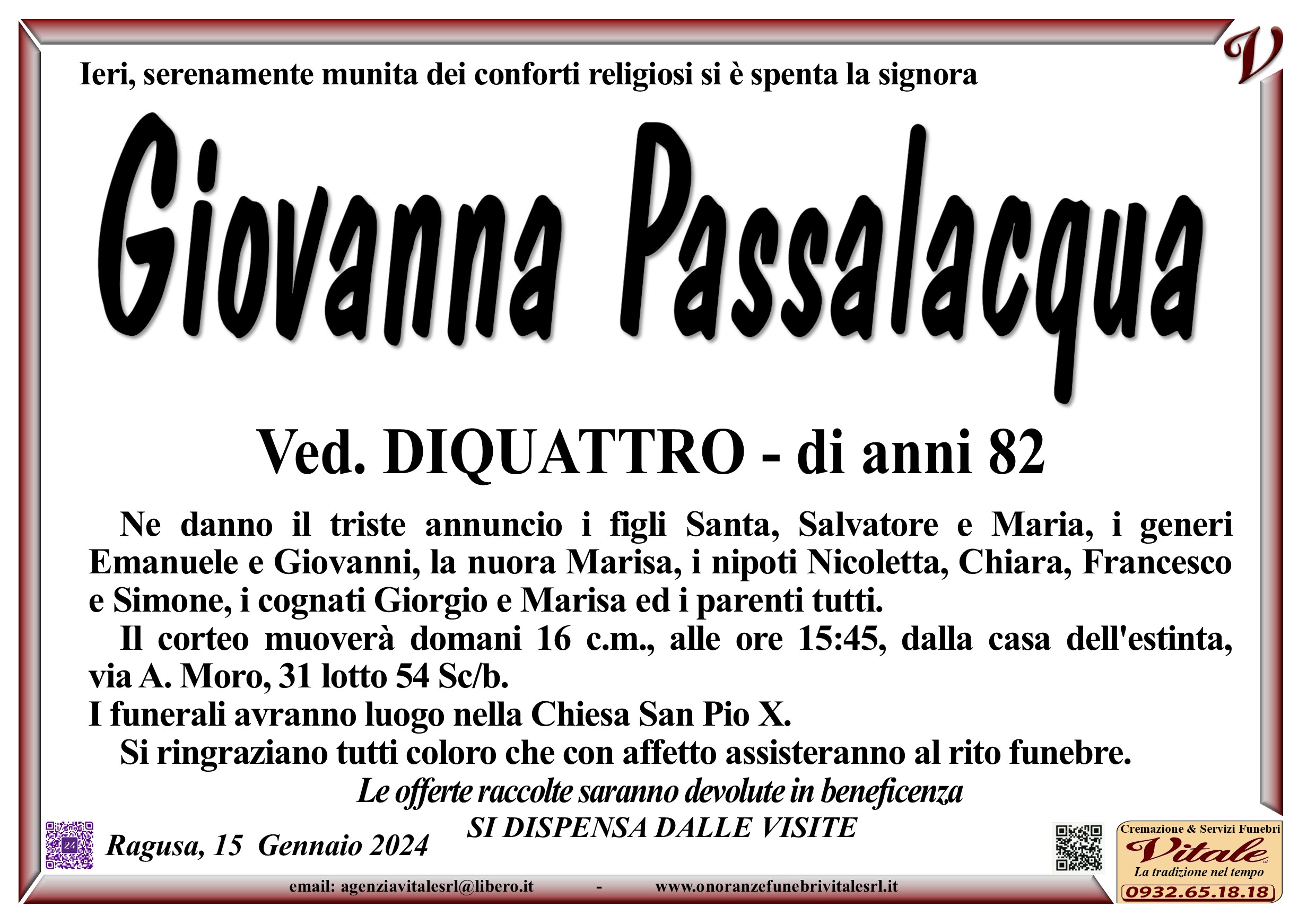 Necrologi: Giovanna Passalacqua
