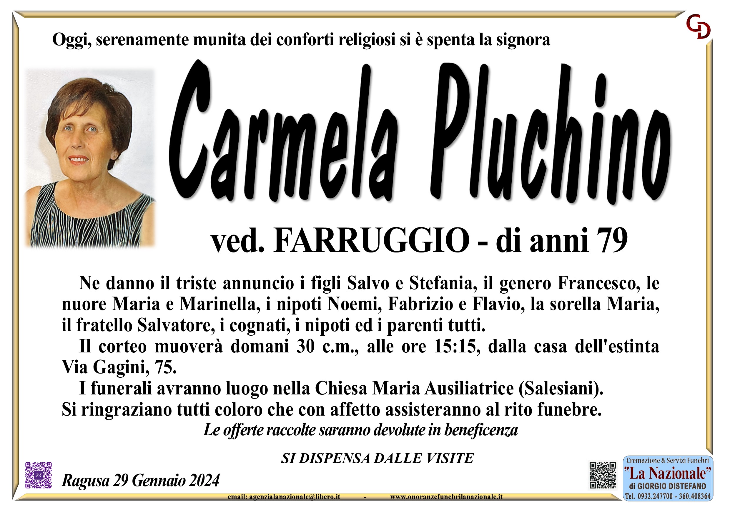 Necrologi: Carmela Pluchino