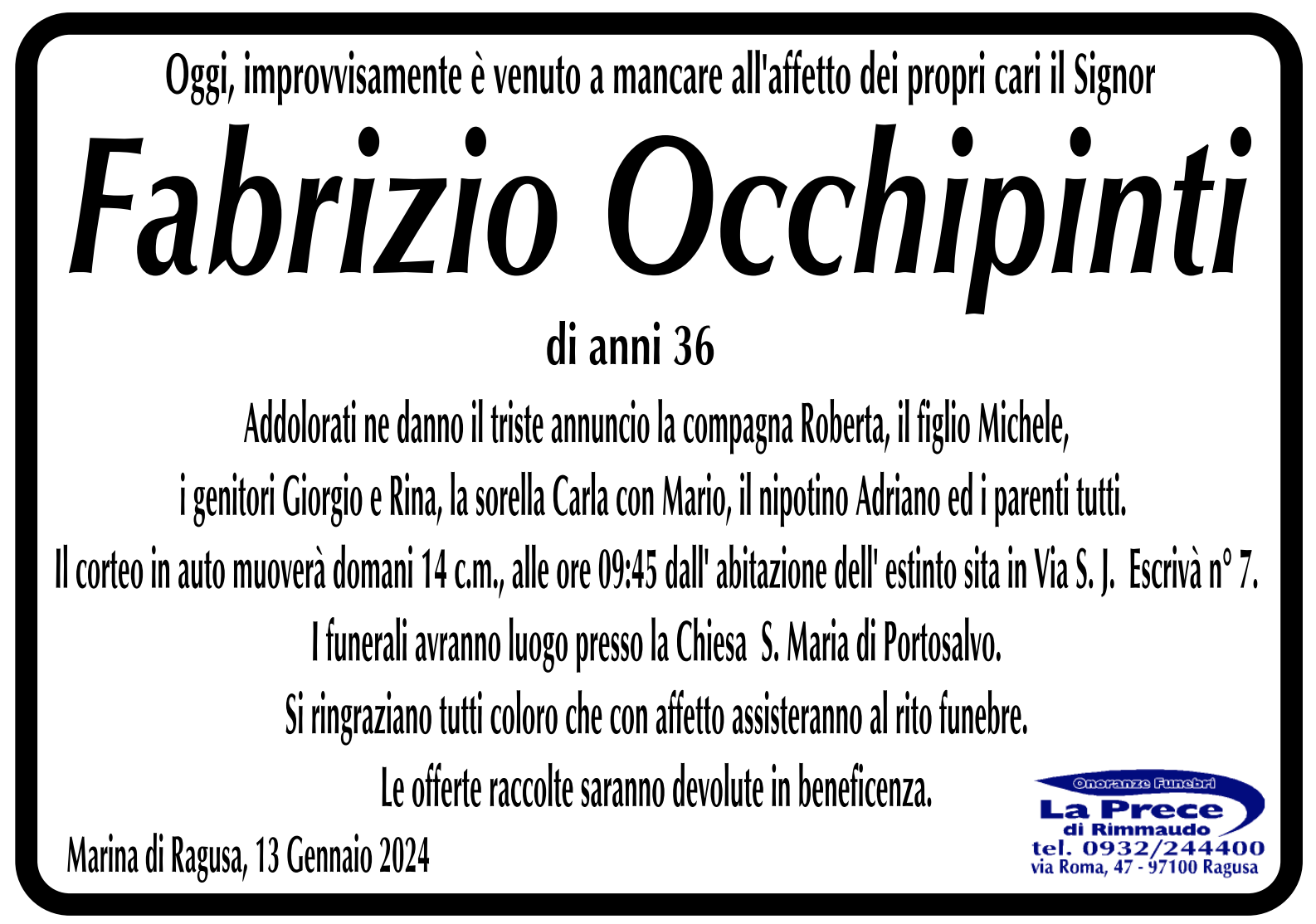 Necrologi: Fabrizio Occhipinti