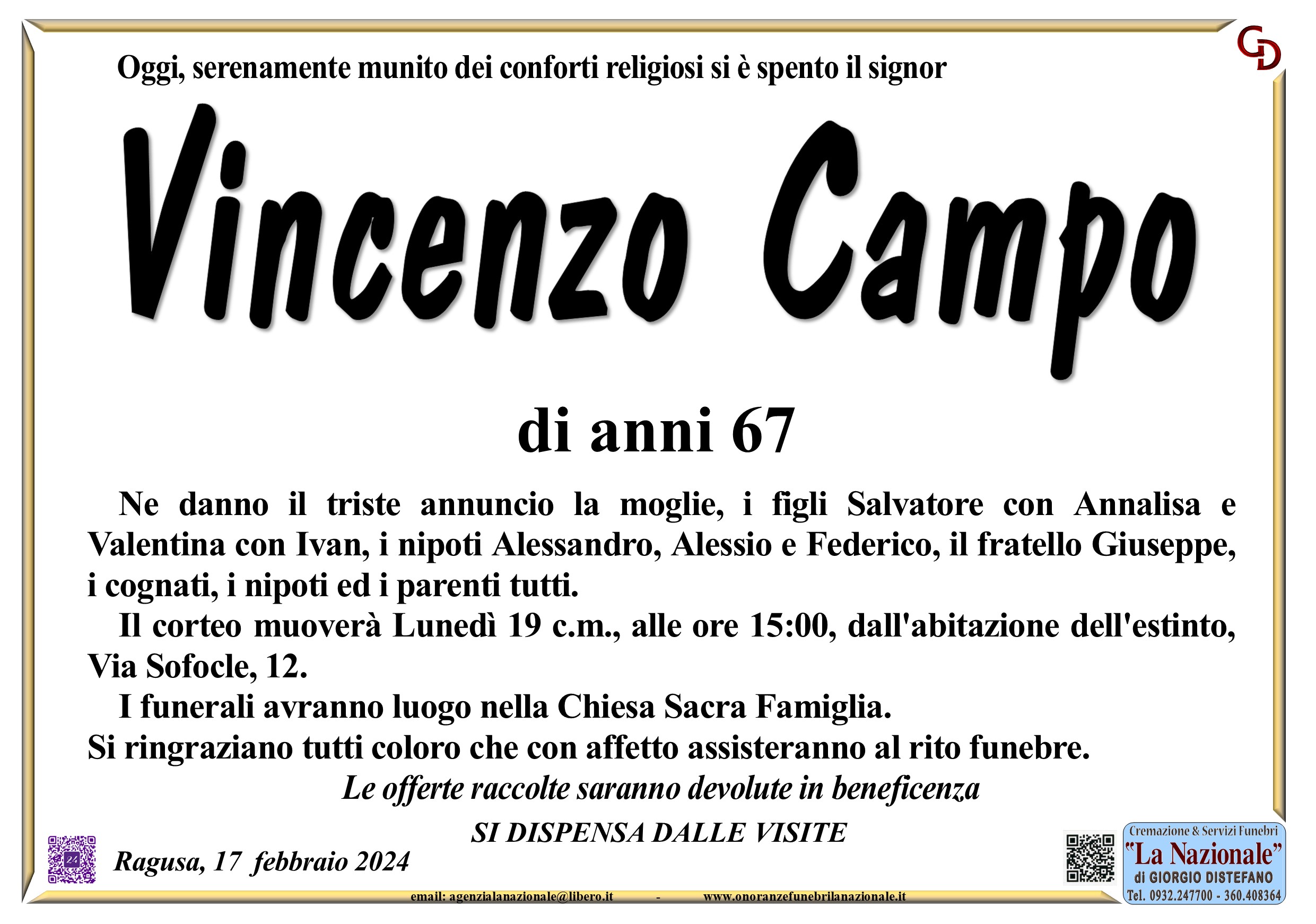 Necrologi: Vincenzo Campo