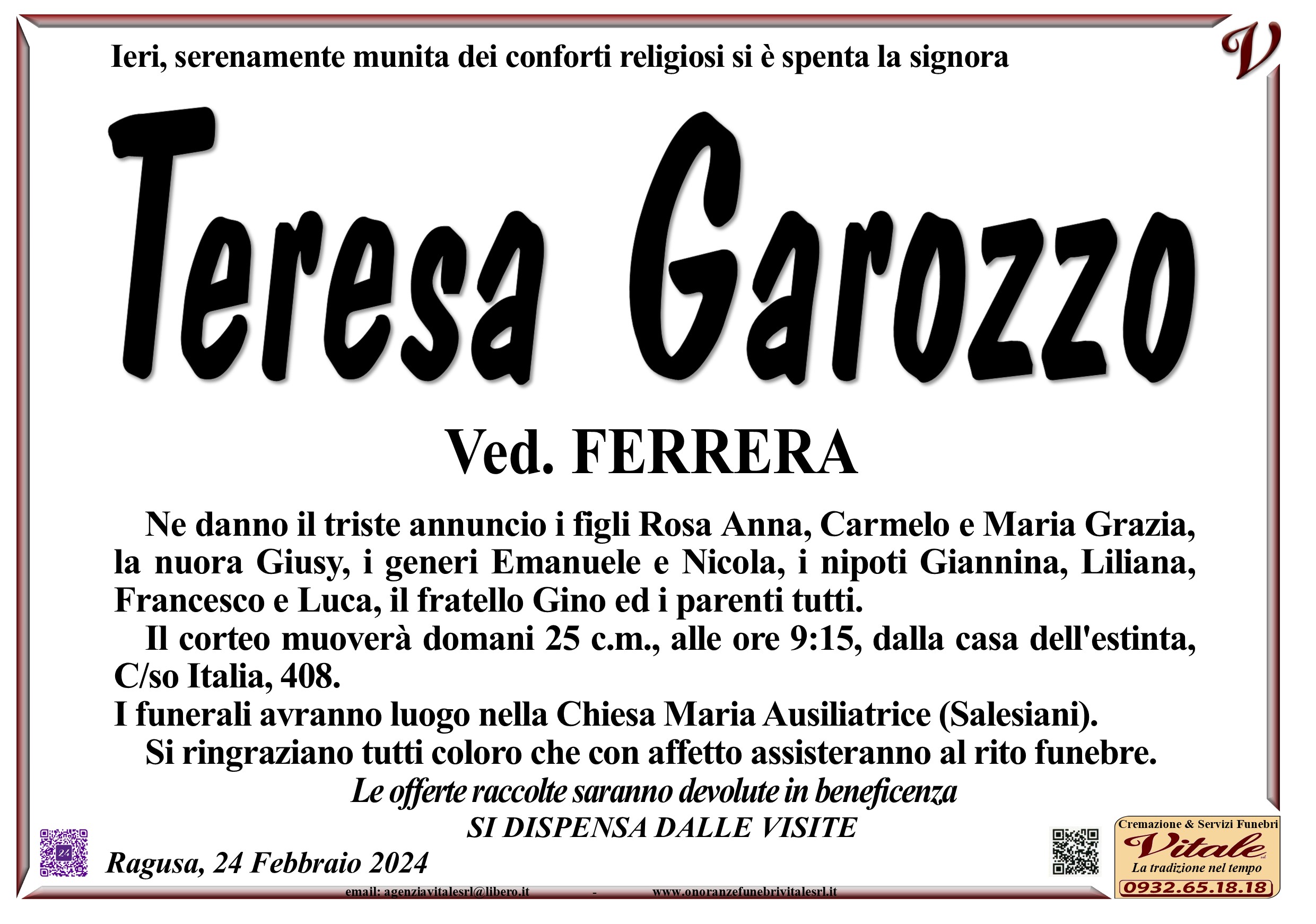 Necrologi: Teresa Garozzo