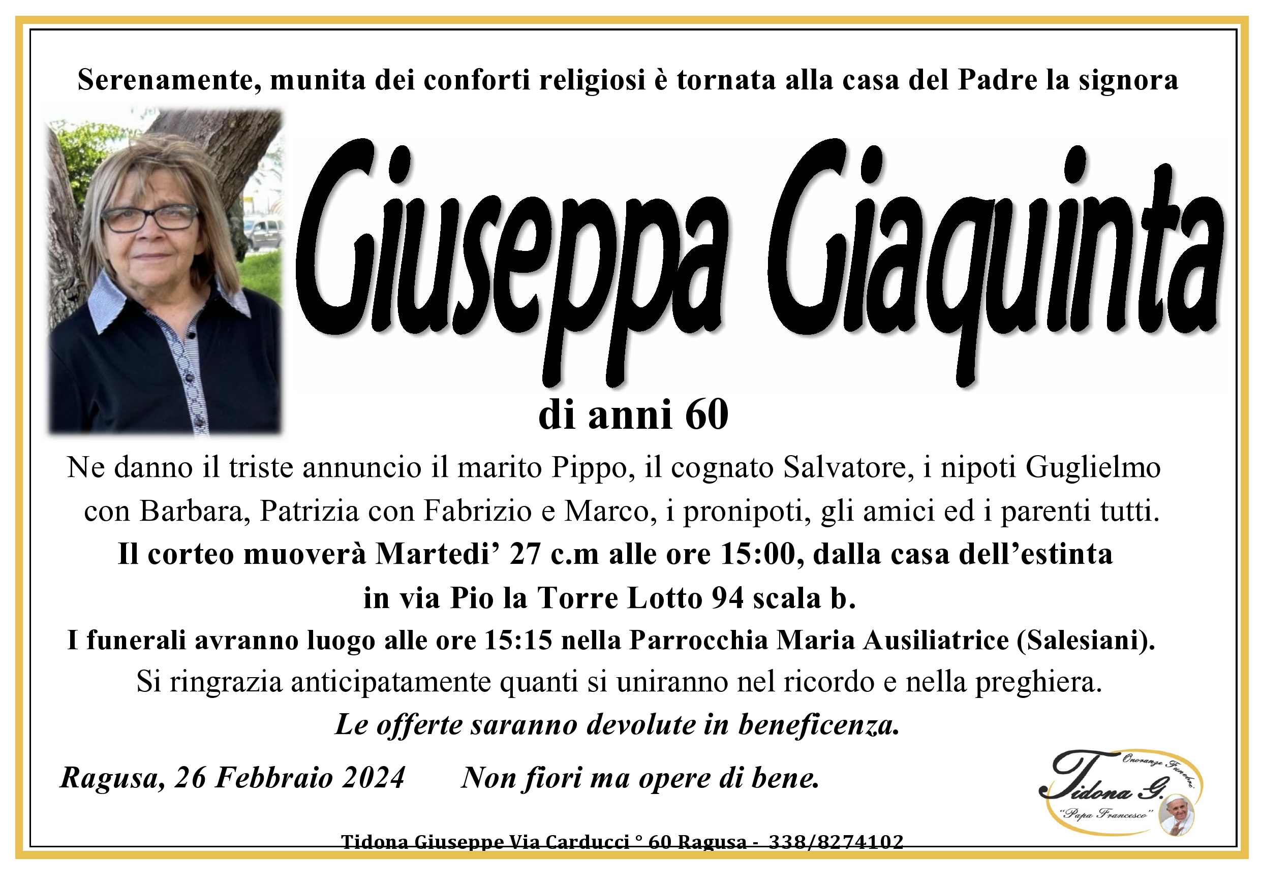 Necrologi: Giuseppa Giaquinta