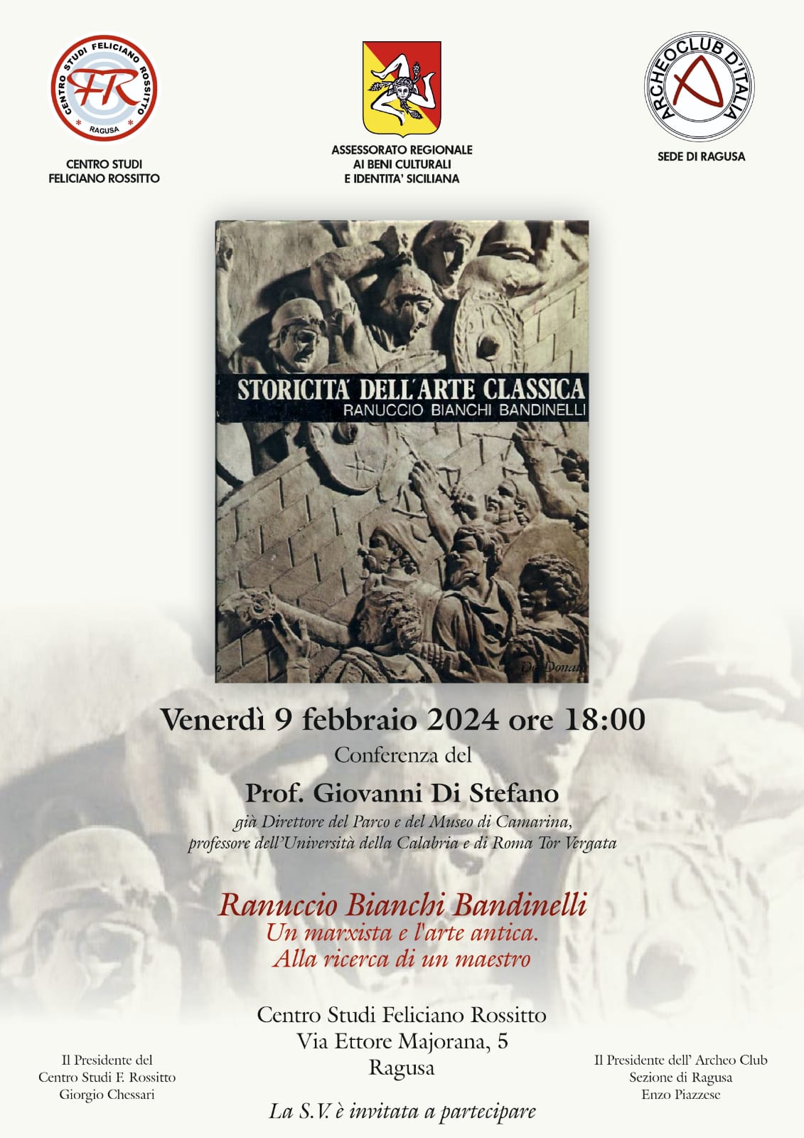 “Bianchi Bandinelli. Un marxista e l’arte antica”. Conferenza dell’archeologo Giovanni Di Stefano al Centro studi F. Rossitto di Ragusa