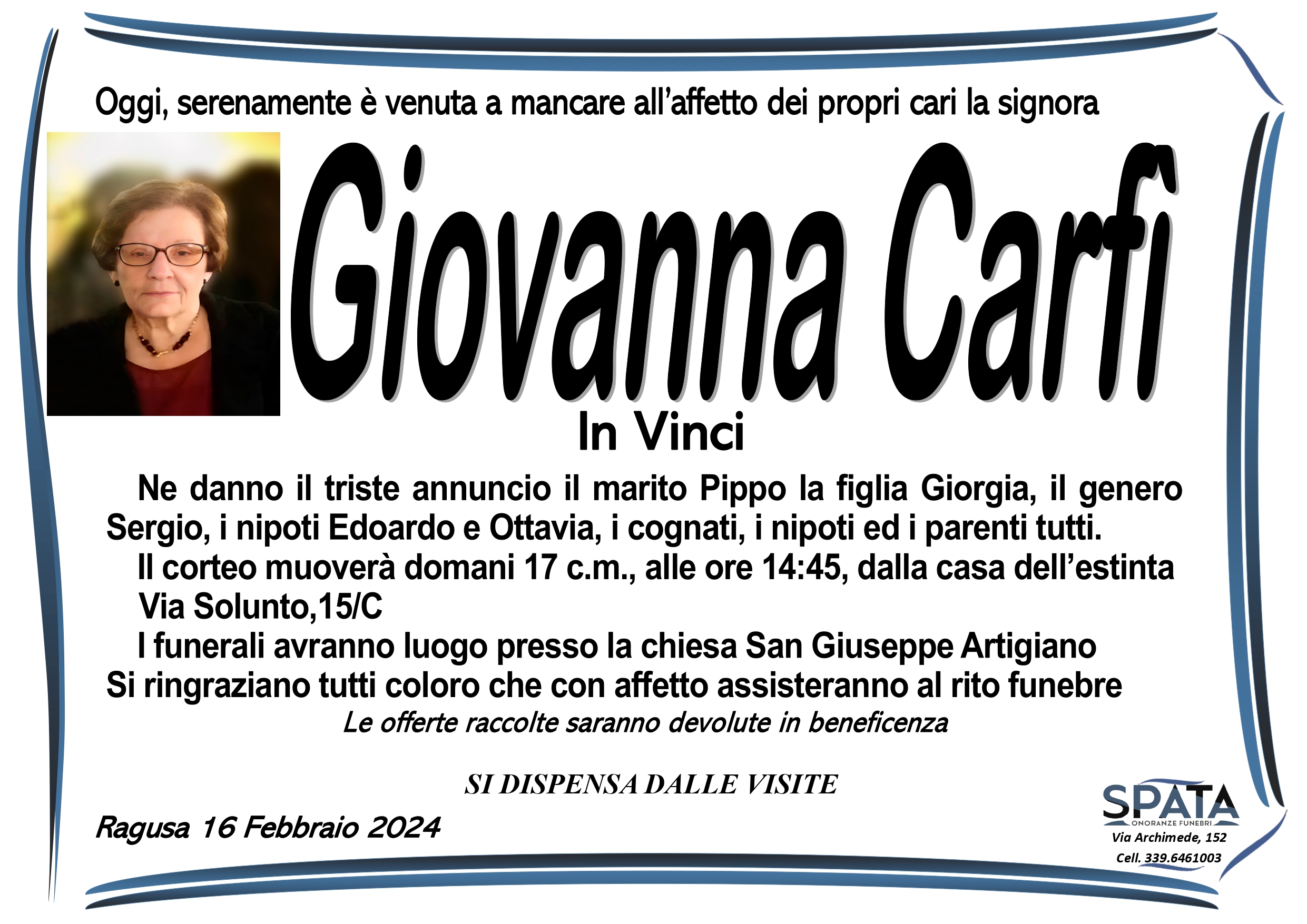 Necrologi: Giovanna Carfì