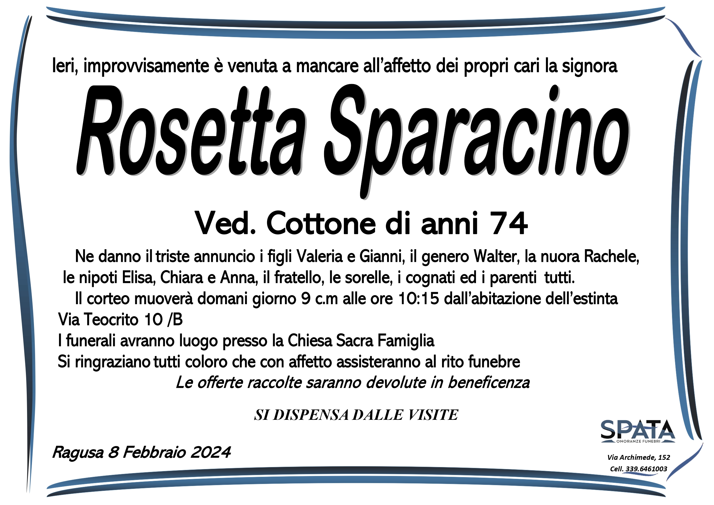 Necrologi: Rosetta Sparacino