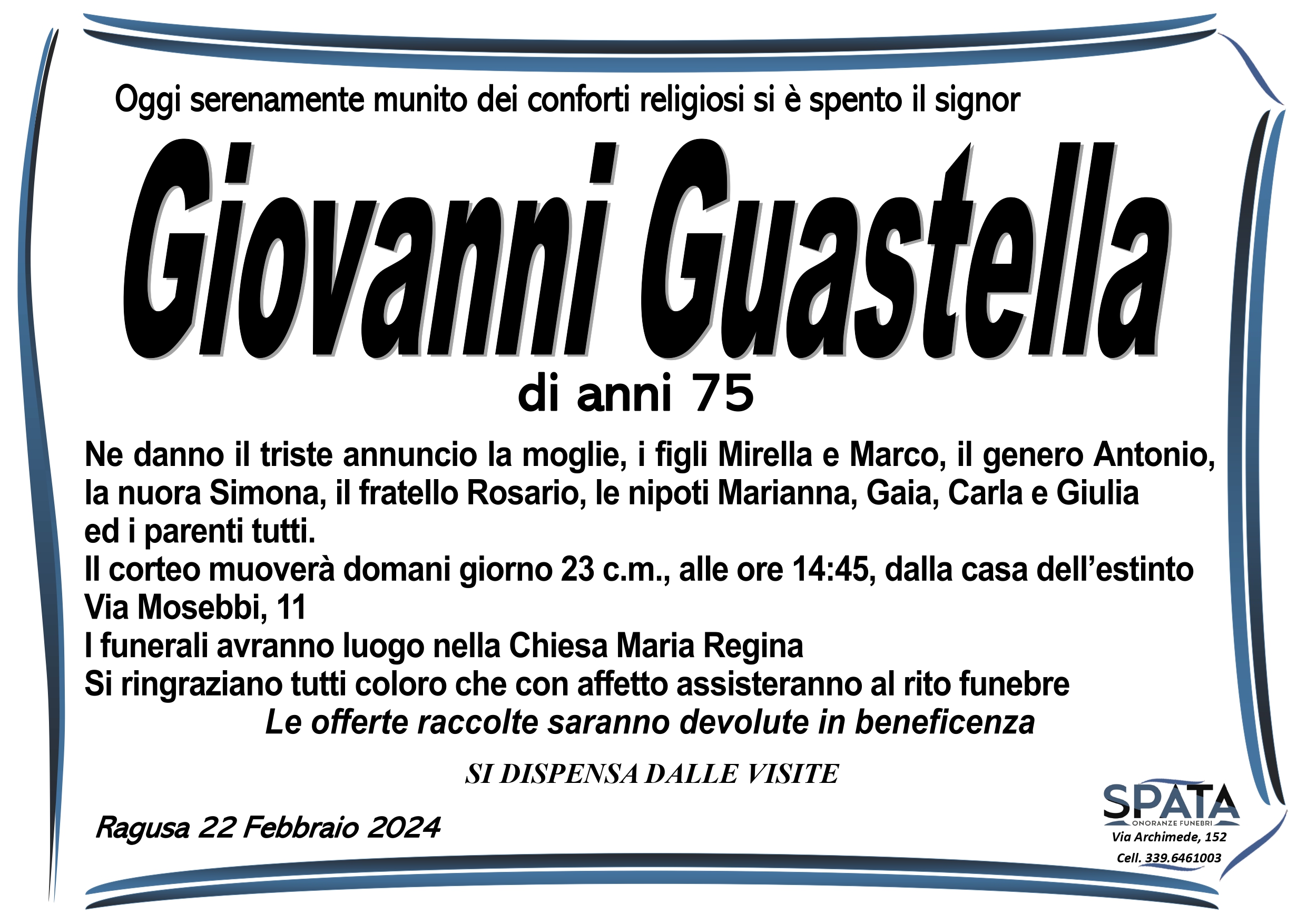 Necrologi: Giovanni Guastella