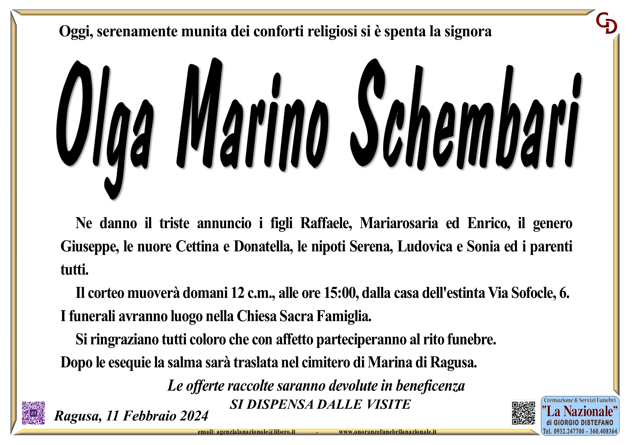 Necrologi: Olga Marino Schembari