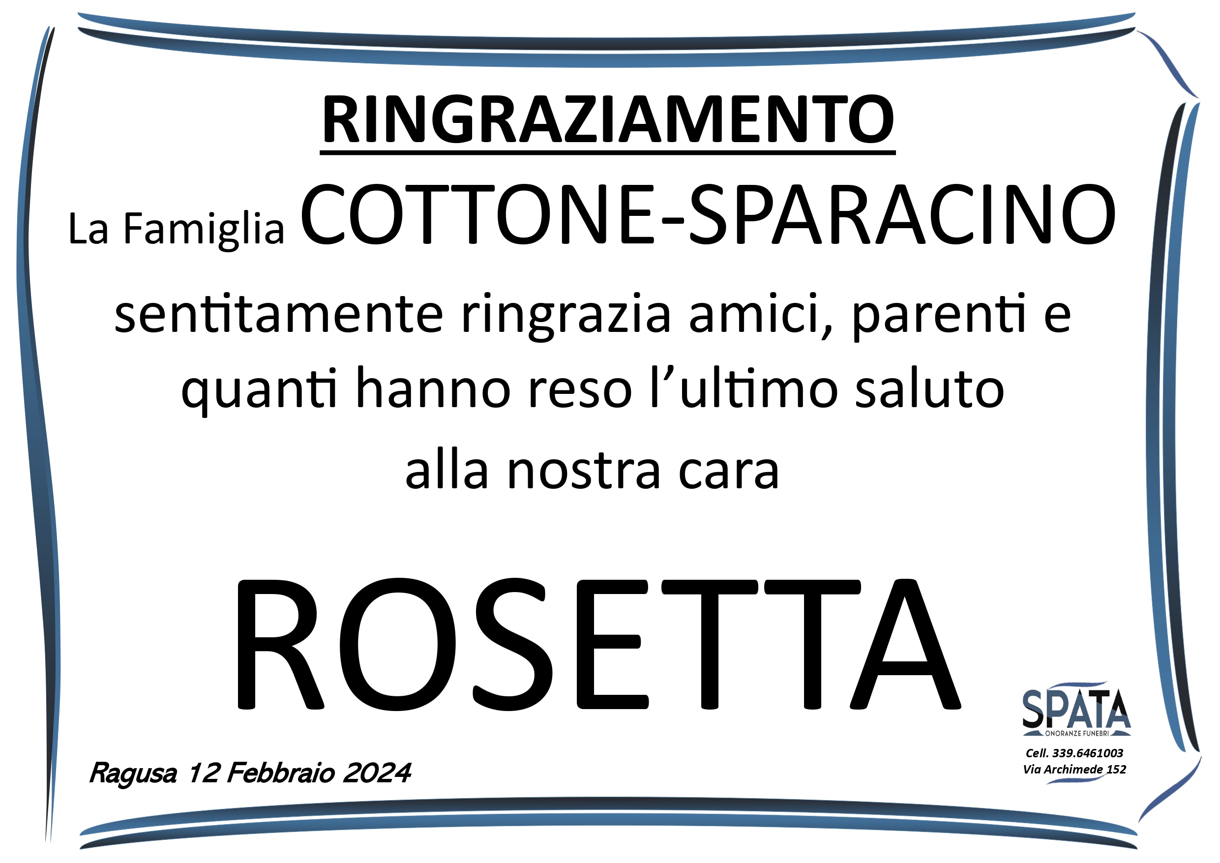 Ringraziamento famiglia Cottone-Sparacino