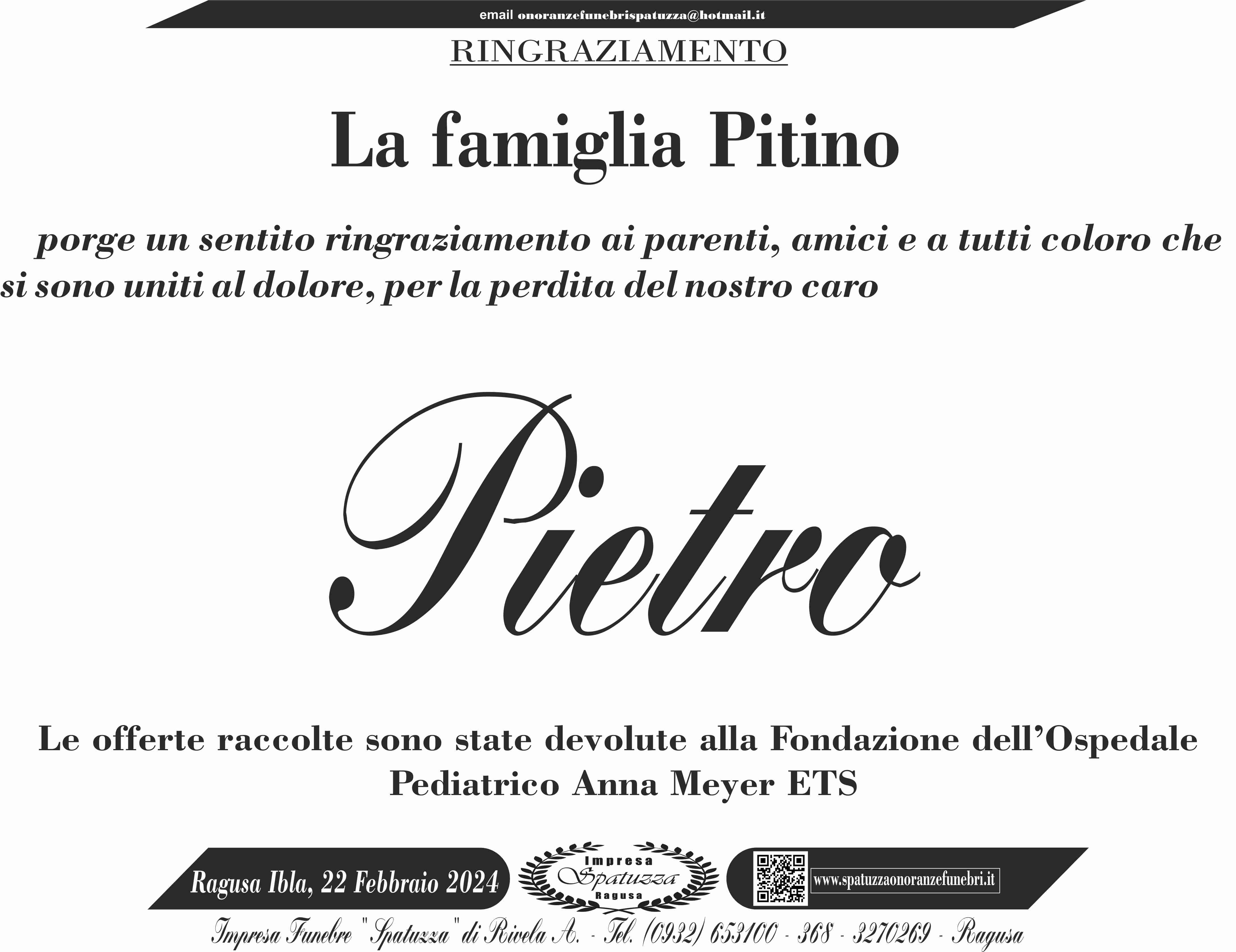 Necrologi: ringraziamento famiglia Pitino