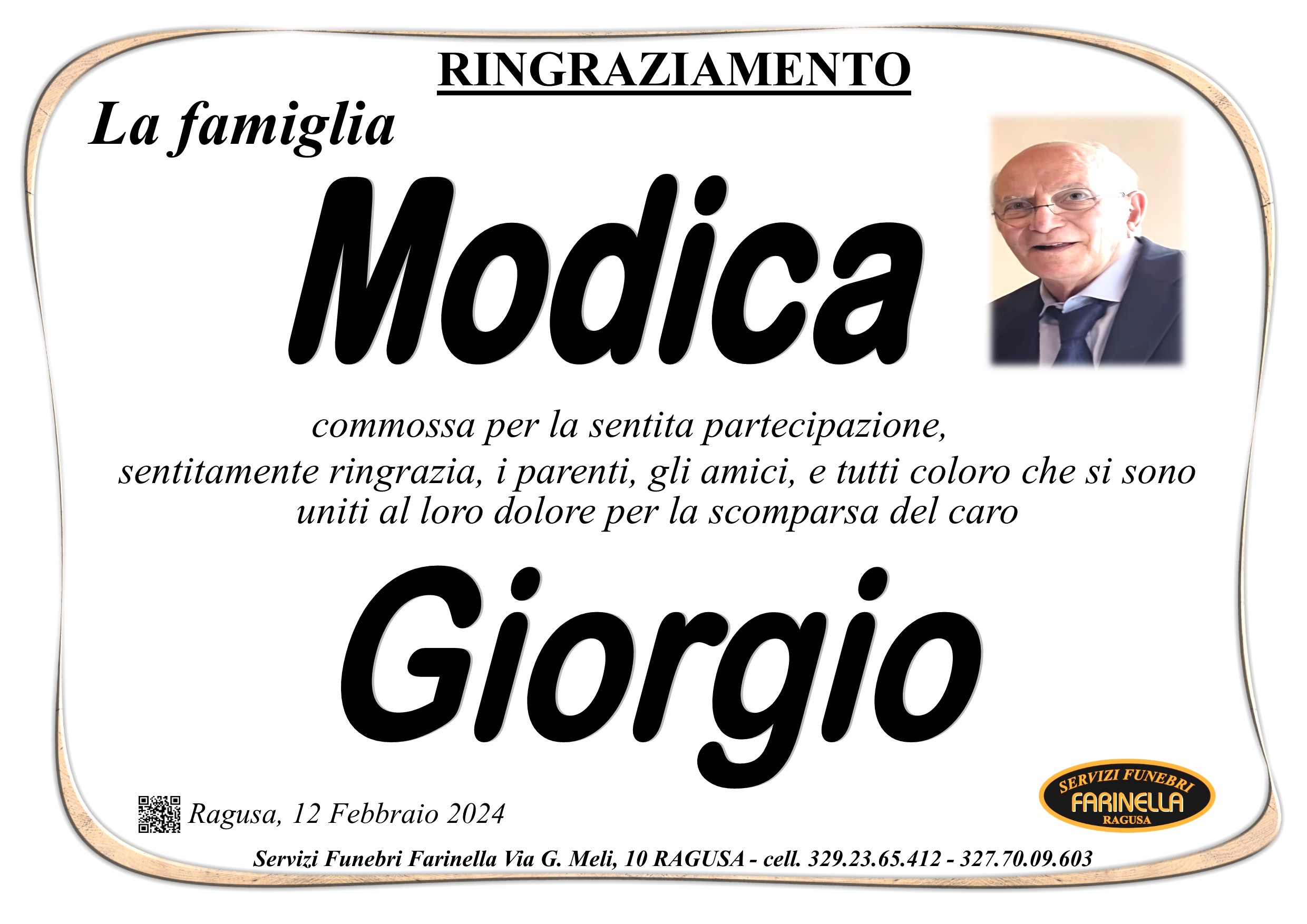 Ringraziamento famiglia Giorgio Modica