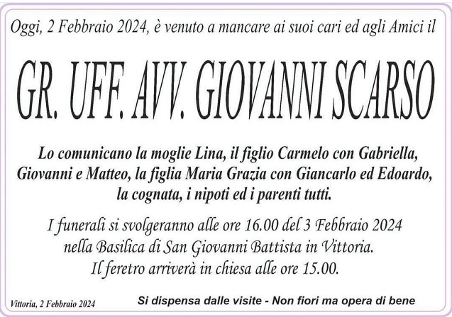 Necrologi: Giovanni Scarso