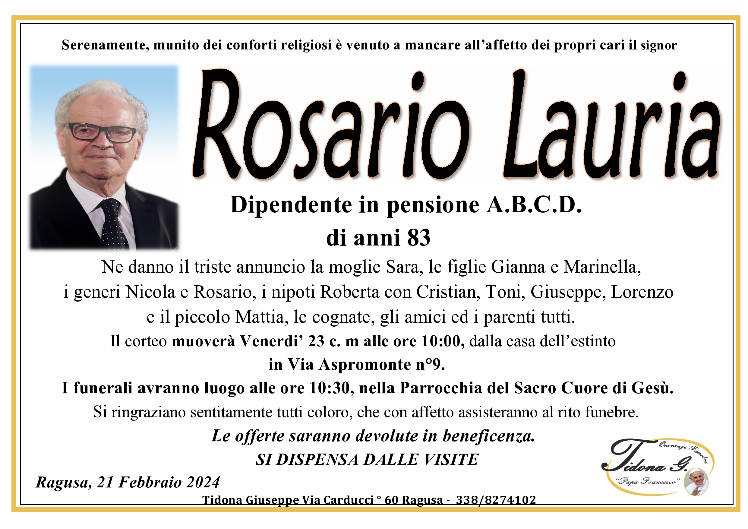 Necrologi: Rosario Lauria