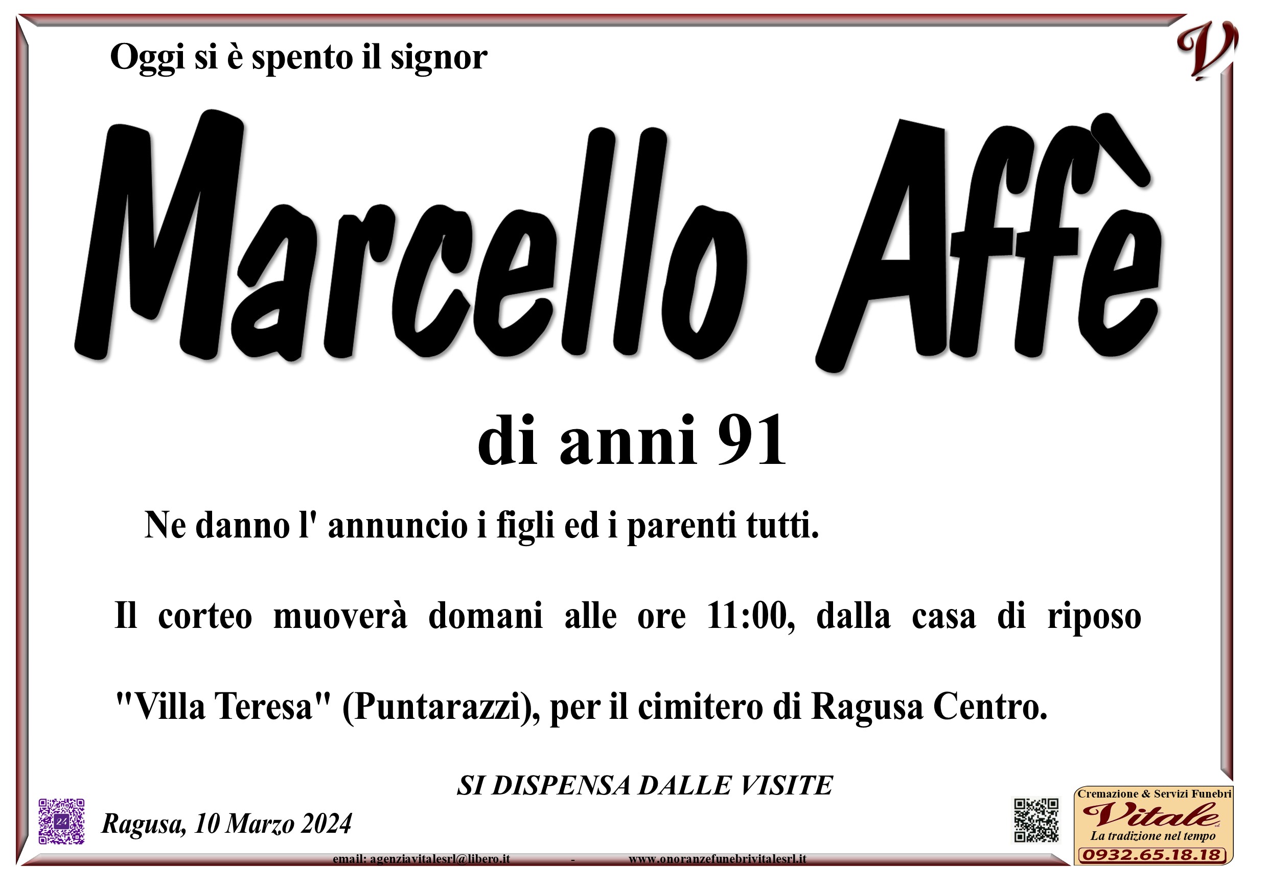 Necrologi: Marcello Affè