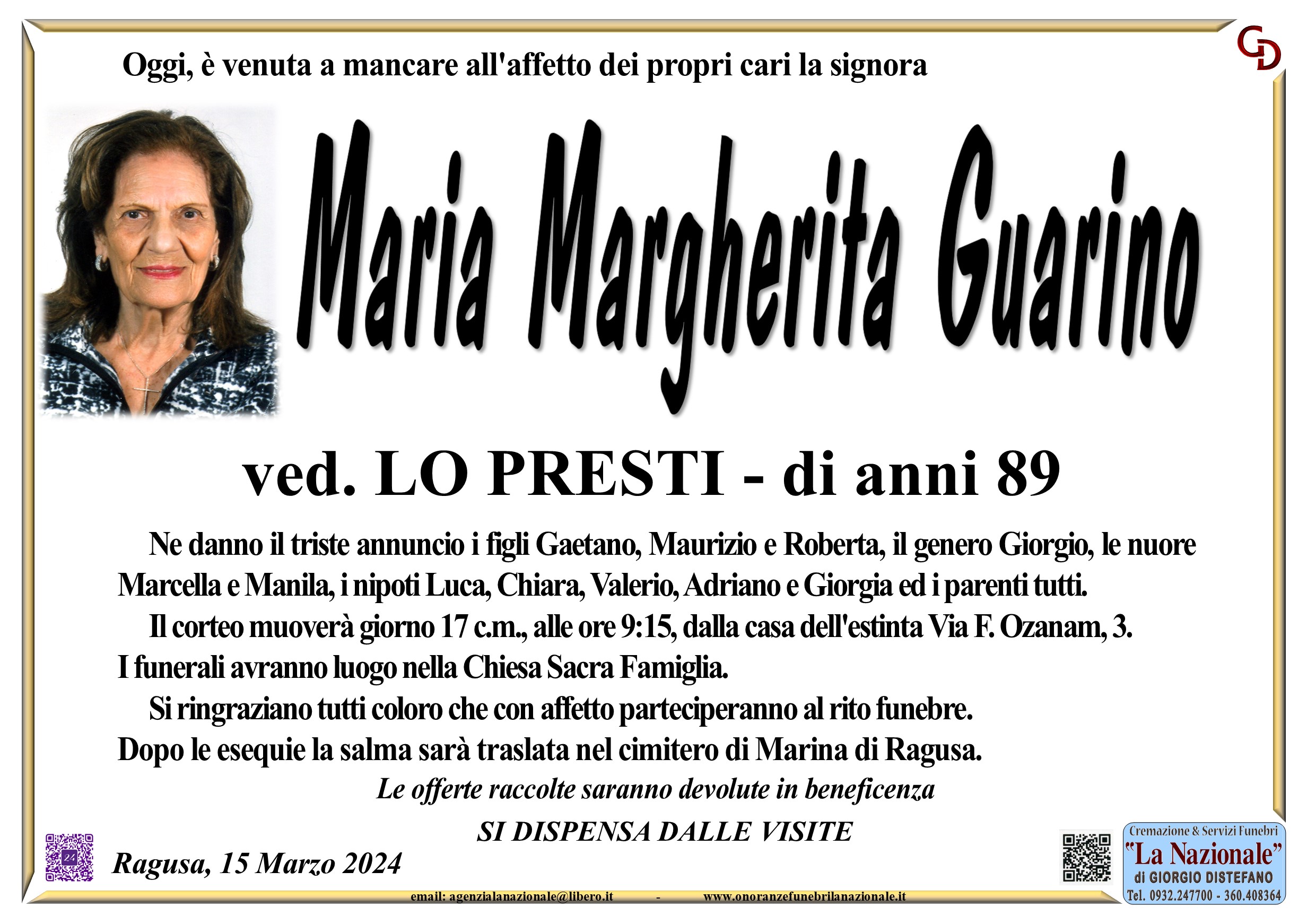Necrologi: Maria Margherita Guarino