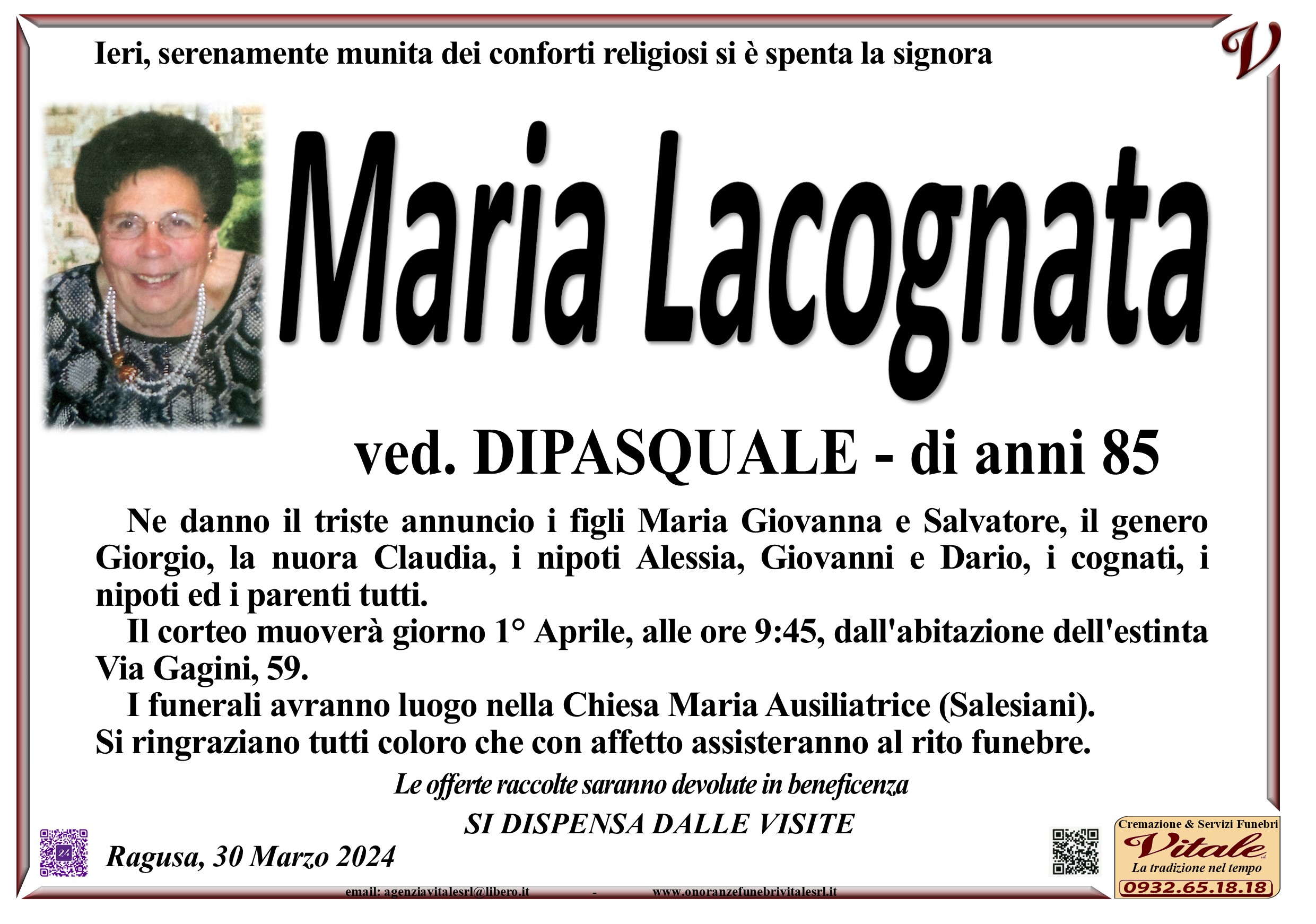 Necrologi: Maria Lacognata
