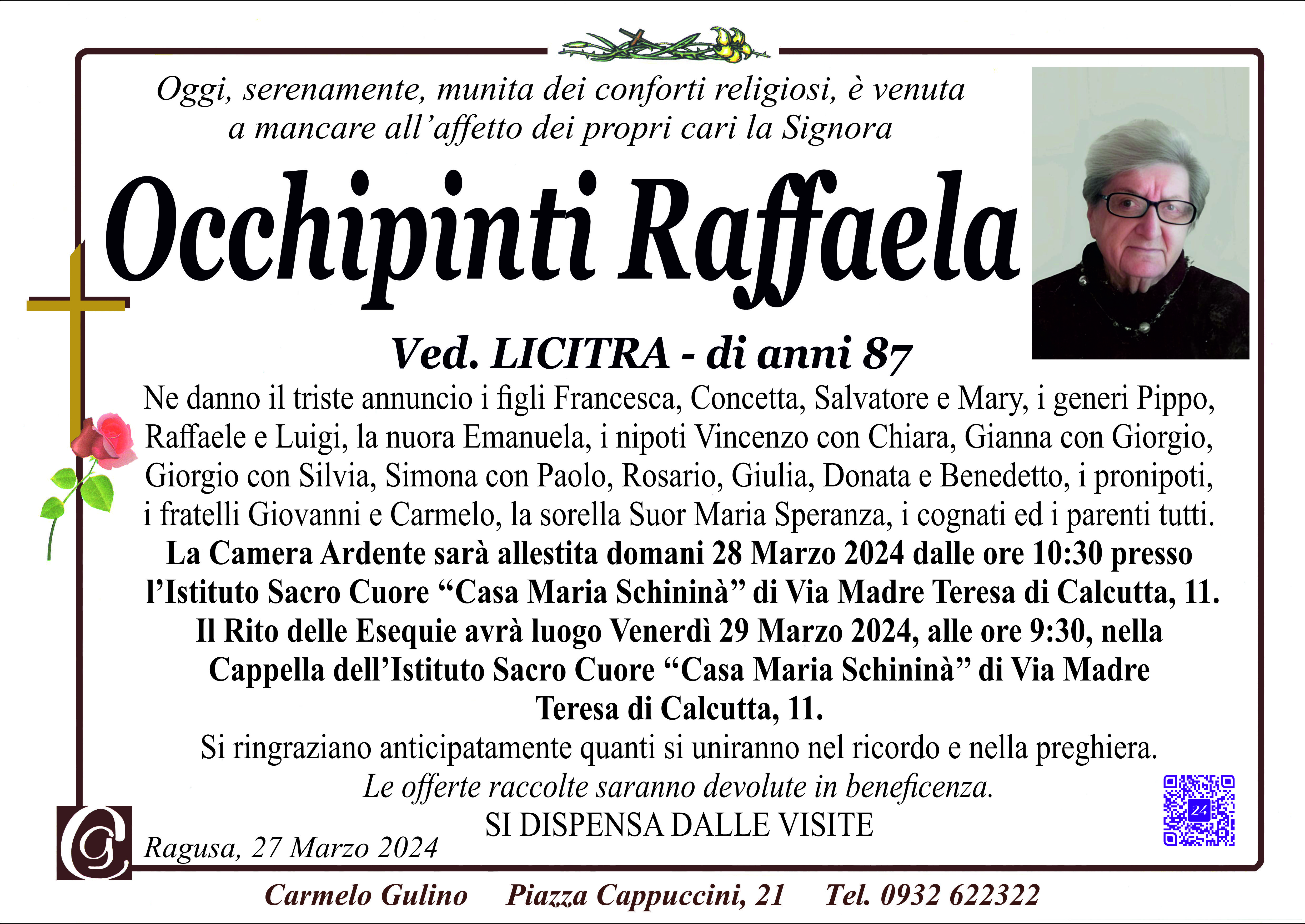 Necrologi: Raffaela Occhipinti