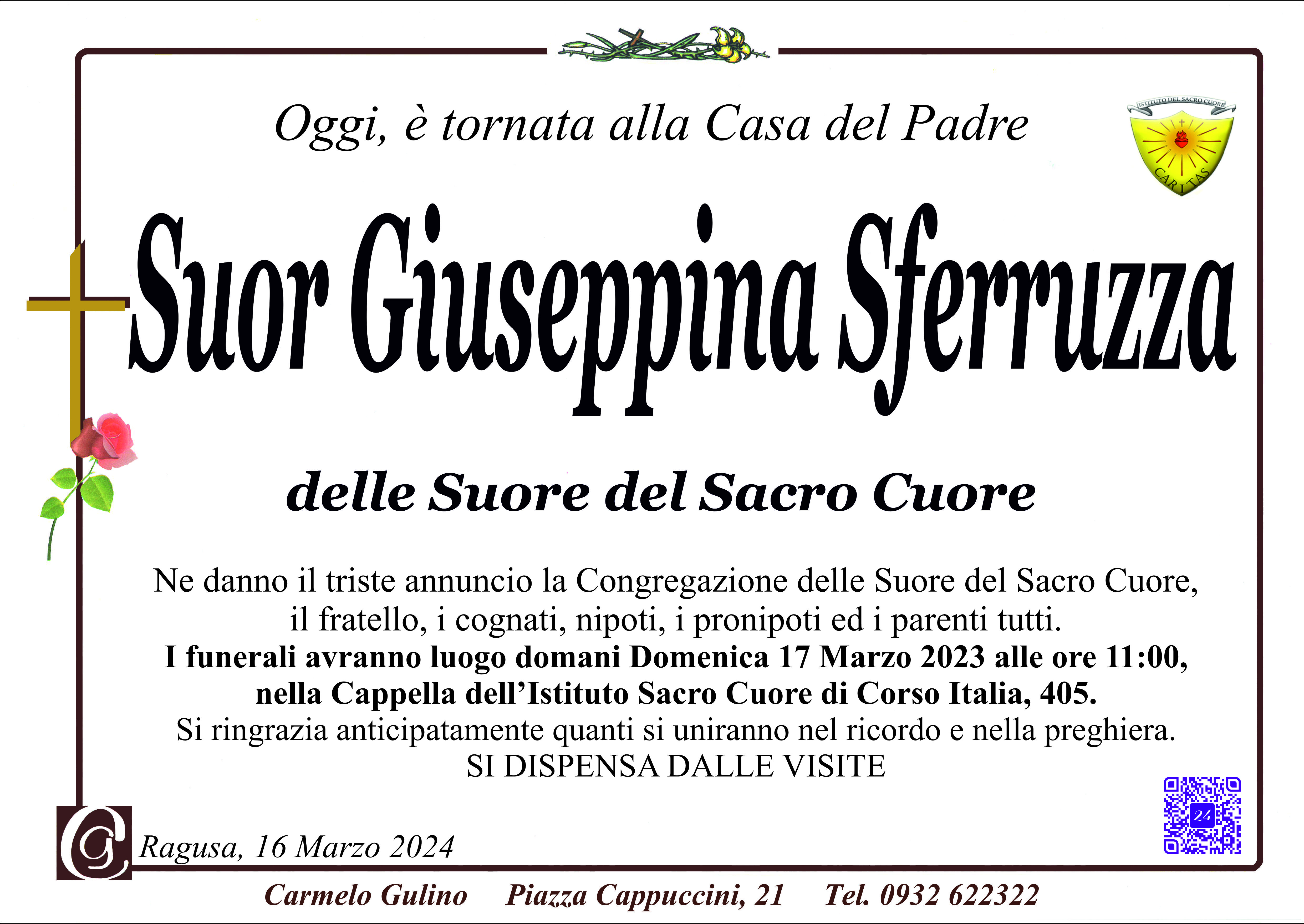Necrologi: Suor Giuseppina Sfrerruzza
