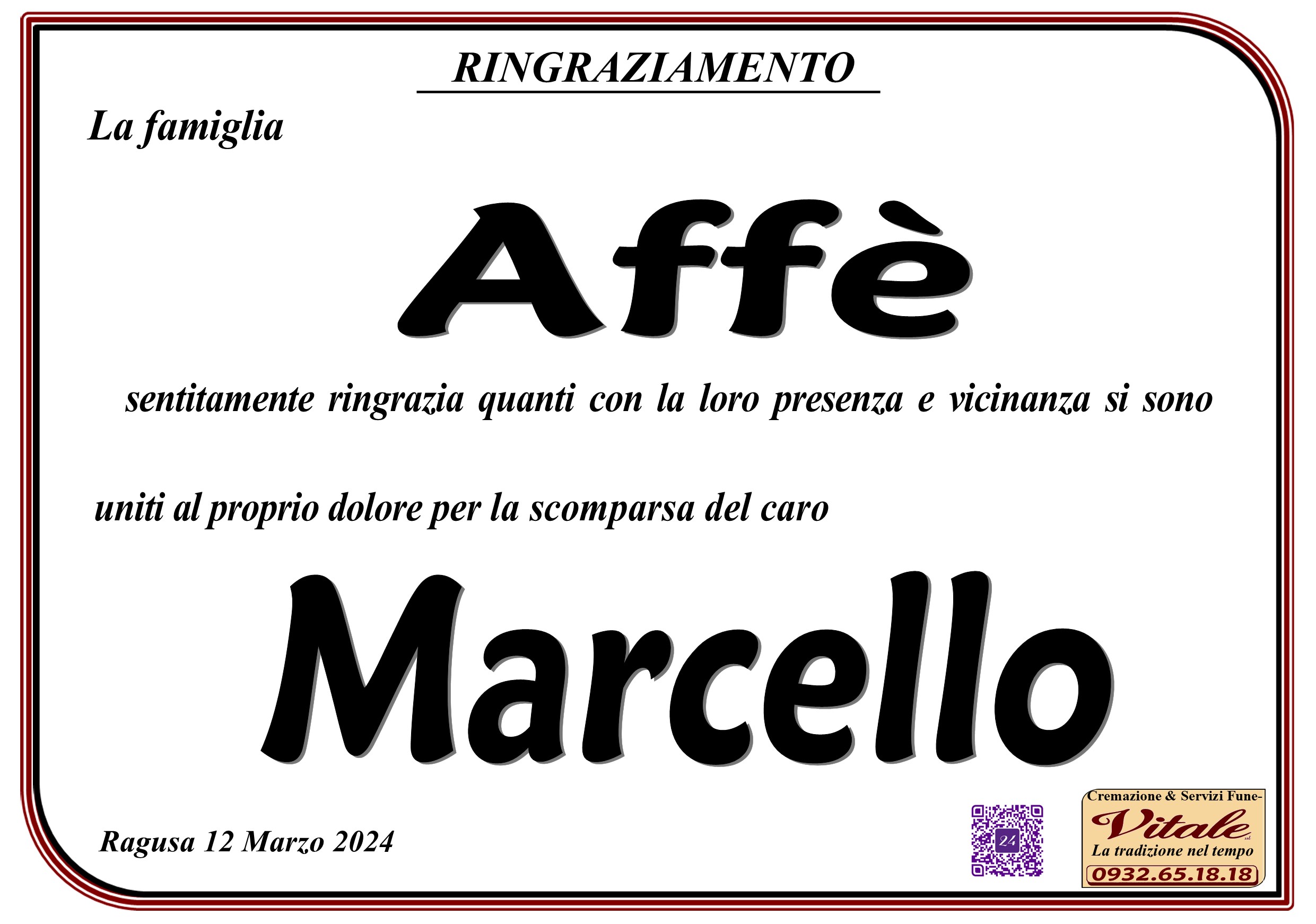 Ringraziamento famiglia Affè