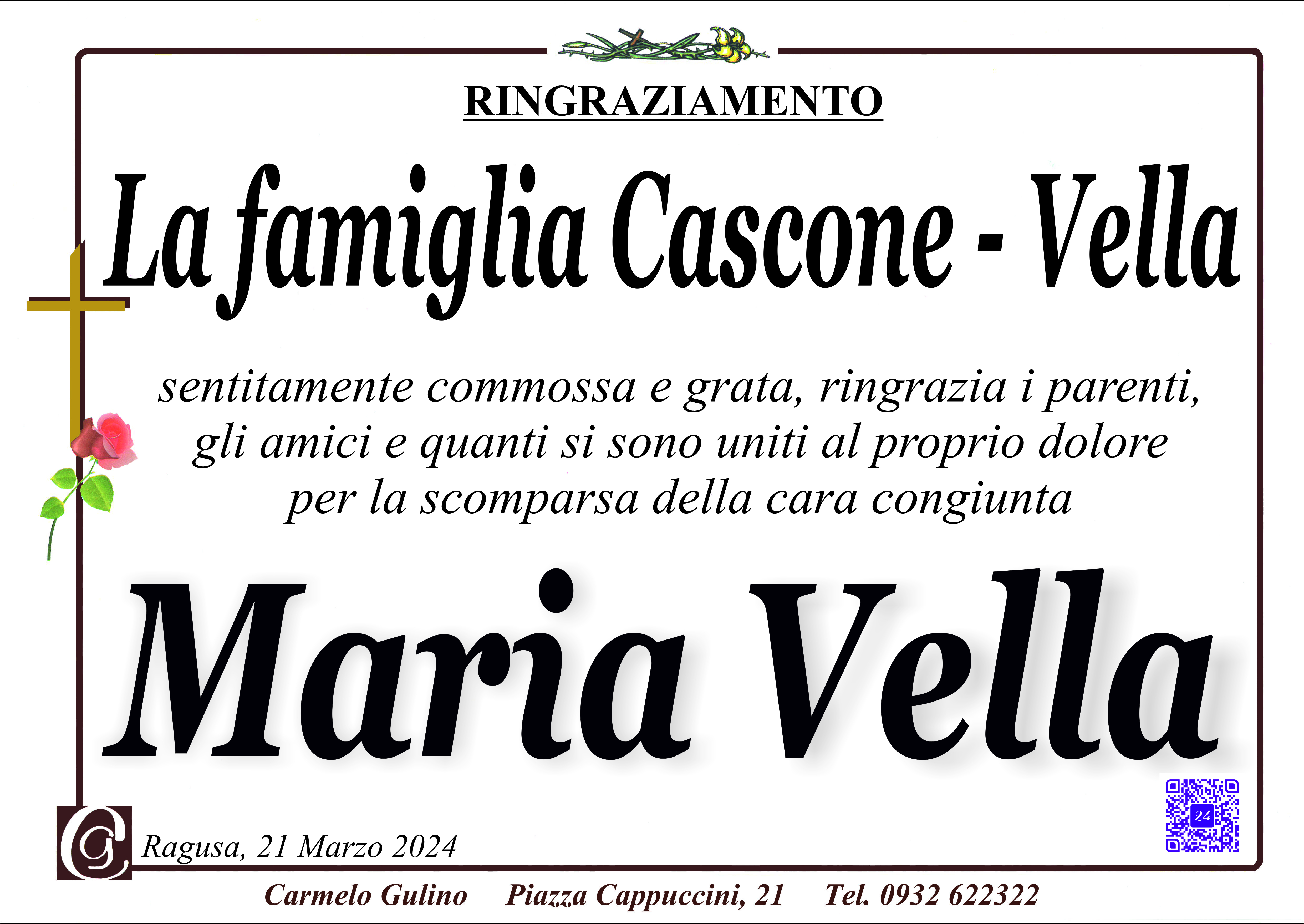 Necrologi: ringraziamento famiglia Cascone-Vella