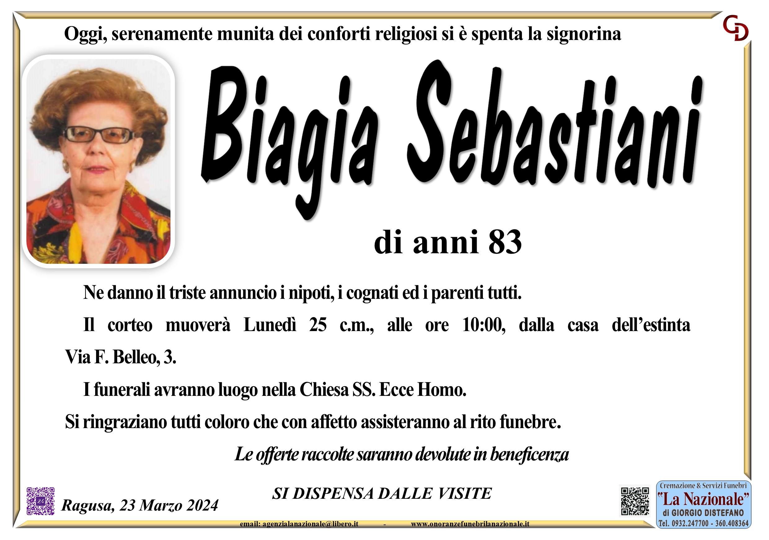 Necrologi: Biagia Sebastiani