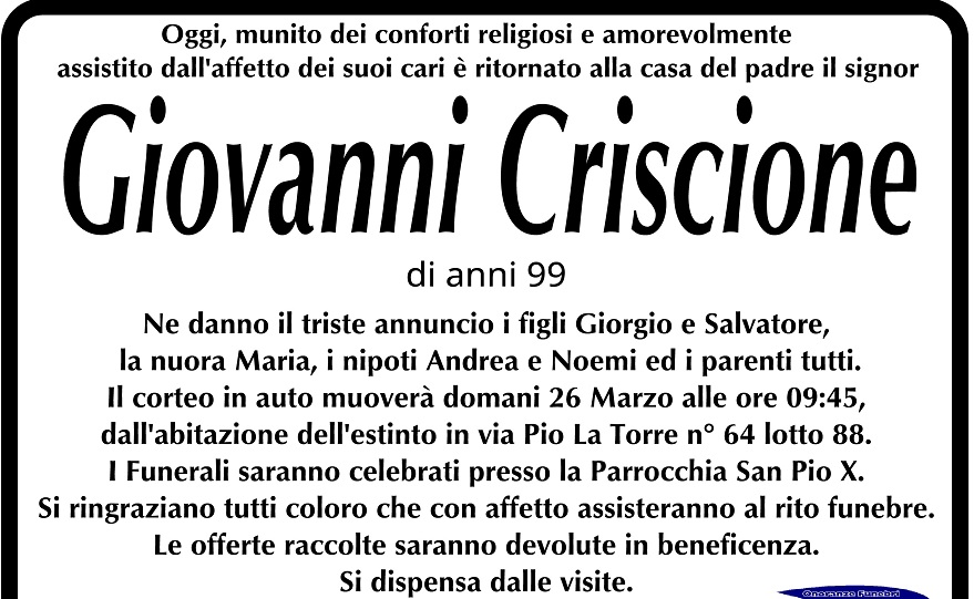 Necrologi: Giovanni Criscione