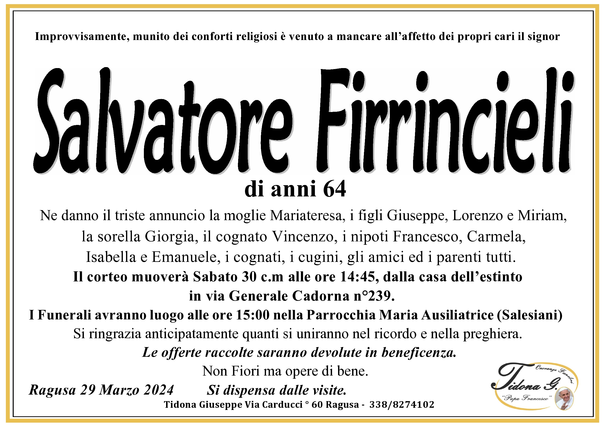 Necrologi: Salvatore Firrincieli
