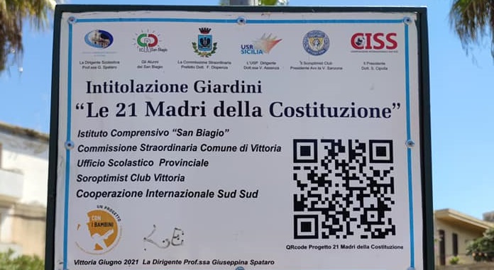Vittoria ricorda le 21 Madri della Costituzione. Una targa nel giardino di Piazza Dante