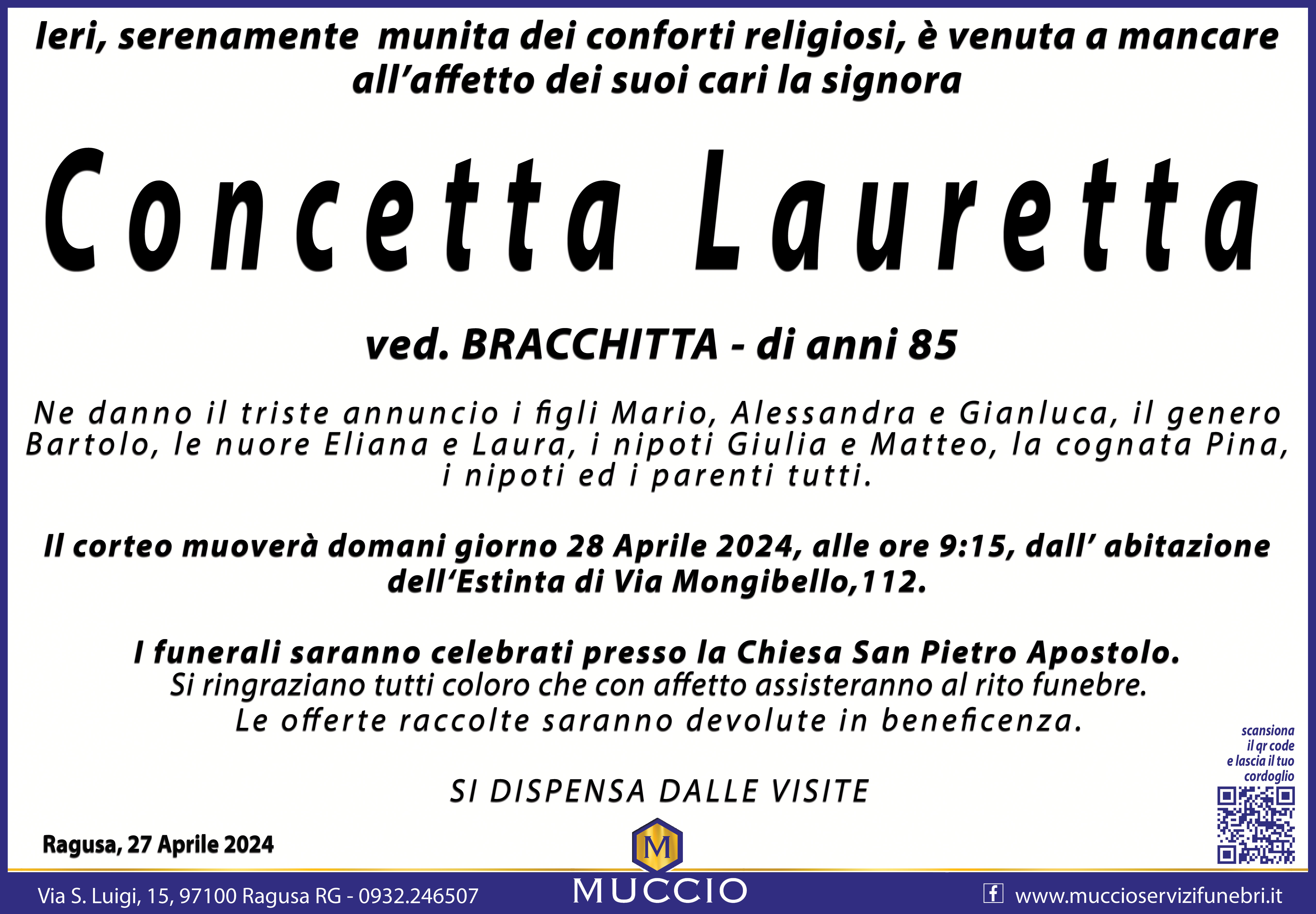 Necrologi: Concetta Lauretta