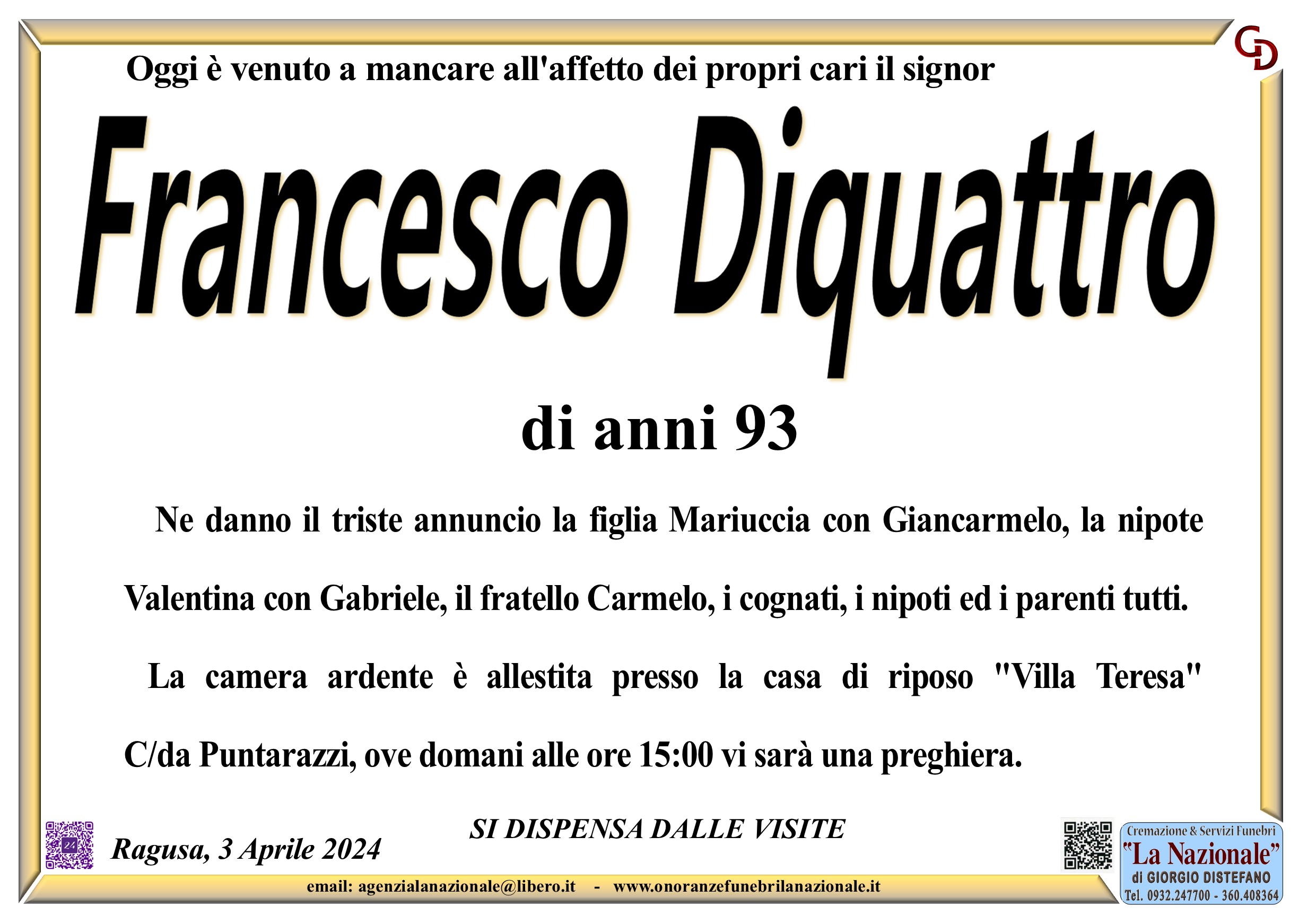 Necrologi: Francesco Diquattro