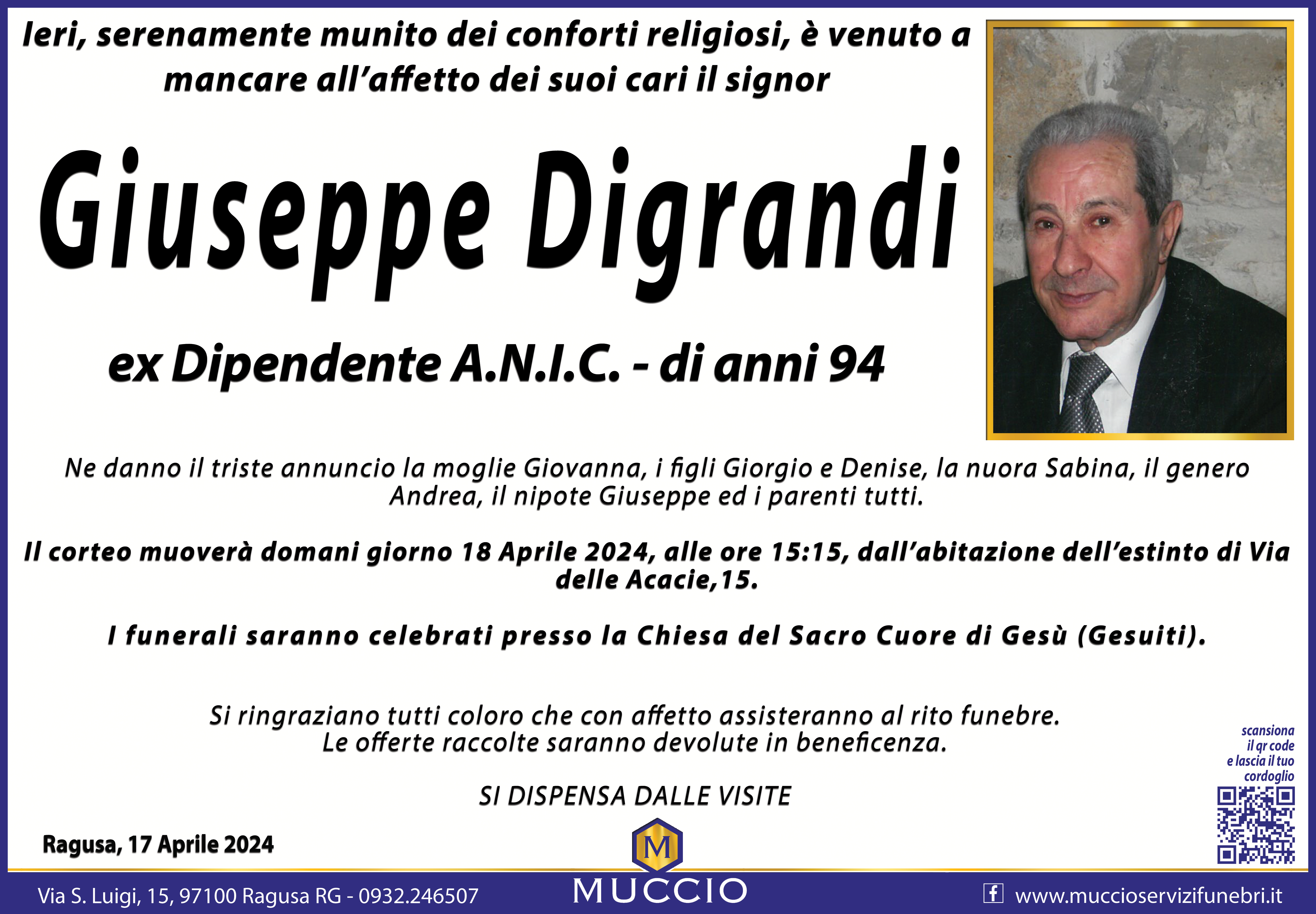 Necrologi: Giuseppe Digrandi