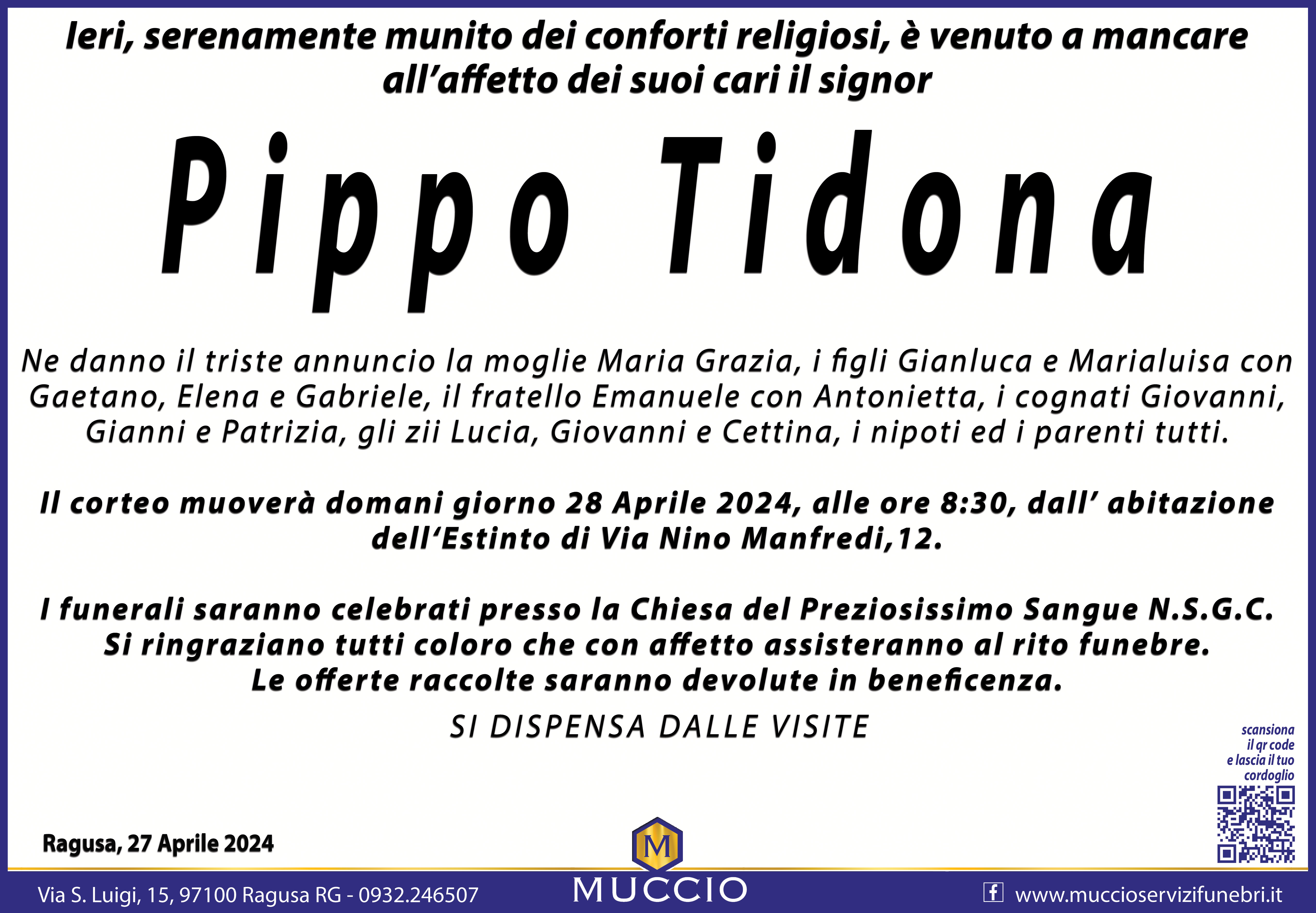 Necrologi: Pippo Tidona