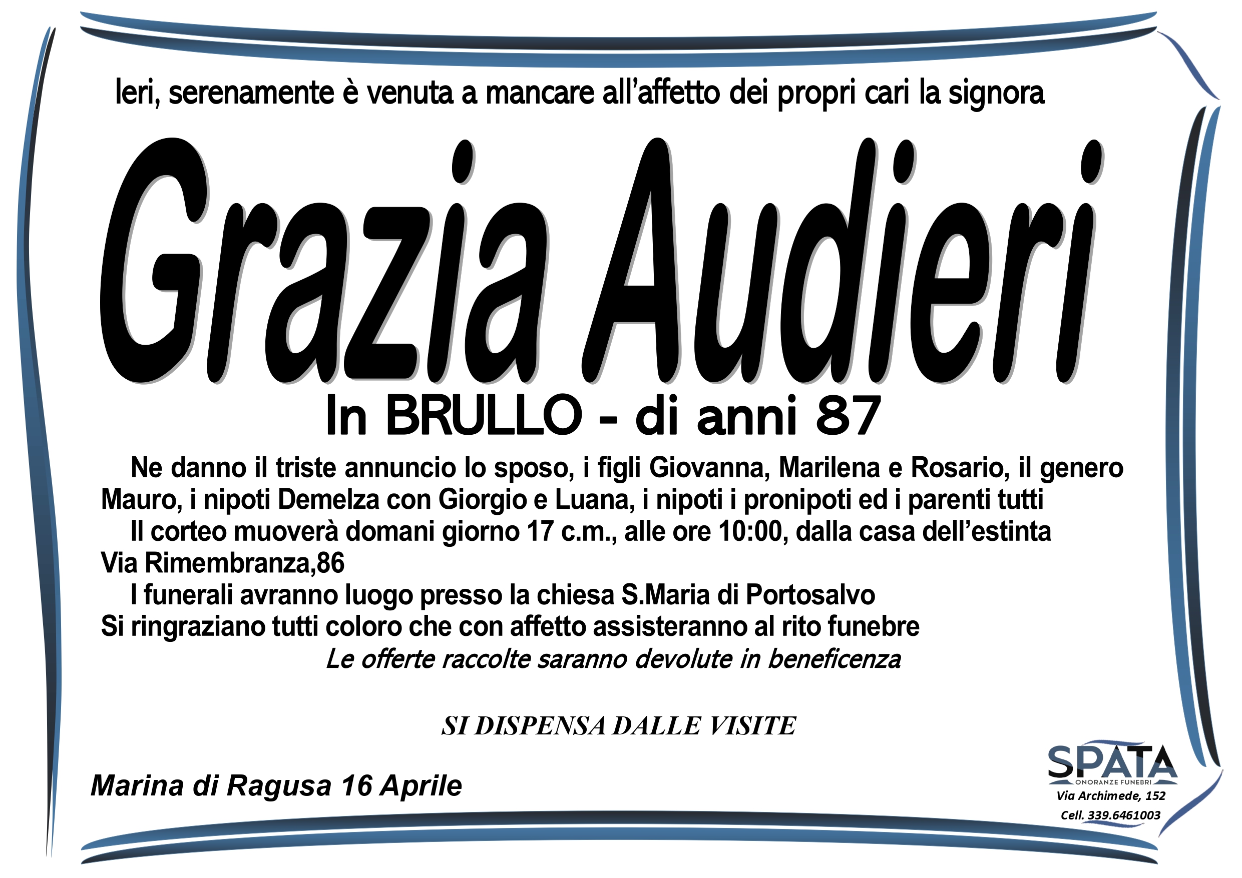 Necrologi: Grazia Audieri