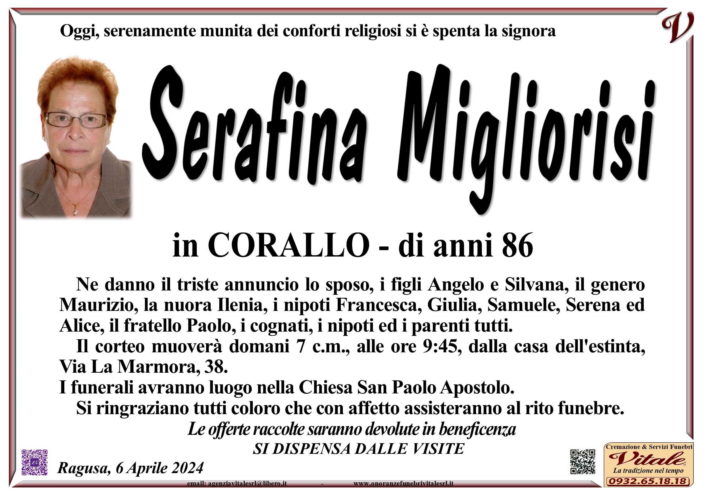Necrologi: Serafina Migliorisi