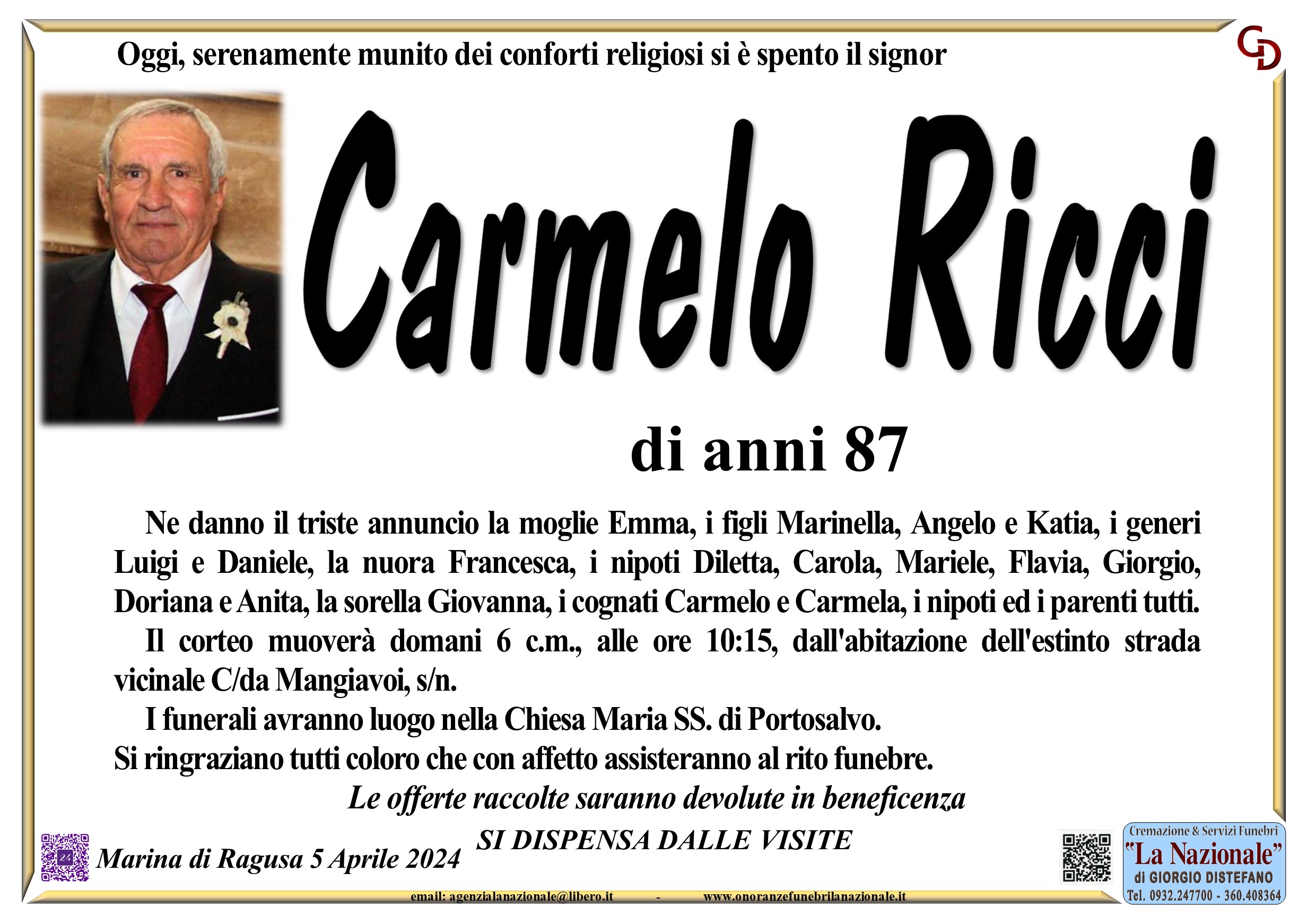 Necrologi: Carmelo Ricci