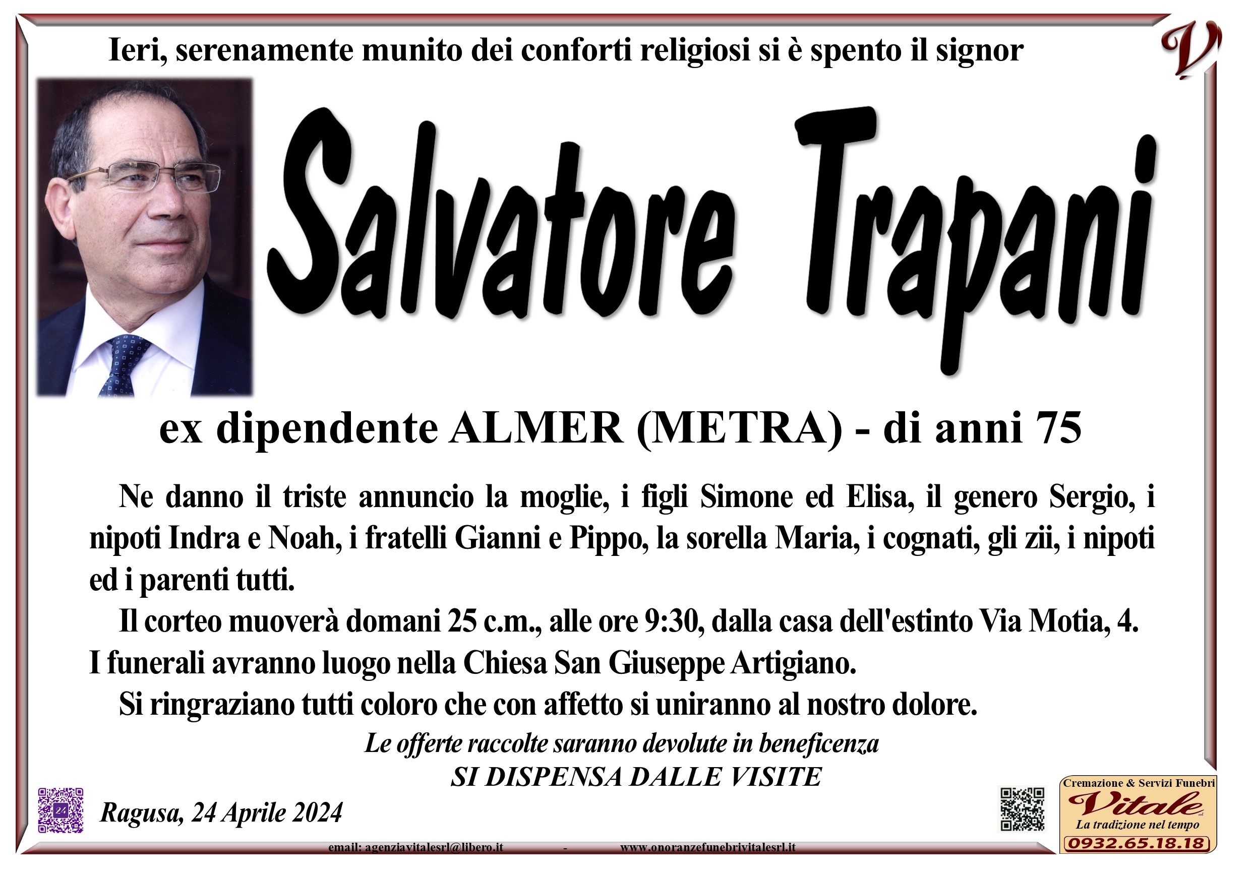 Necrologi: Salvatore Trapani