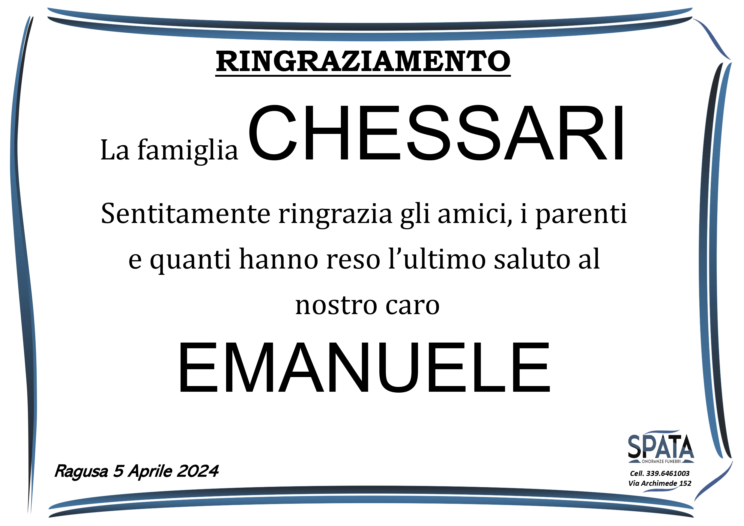 Ringraziamento famiglia Chessari