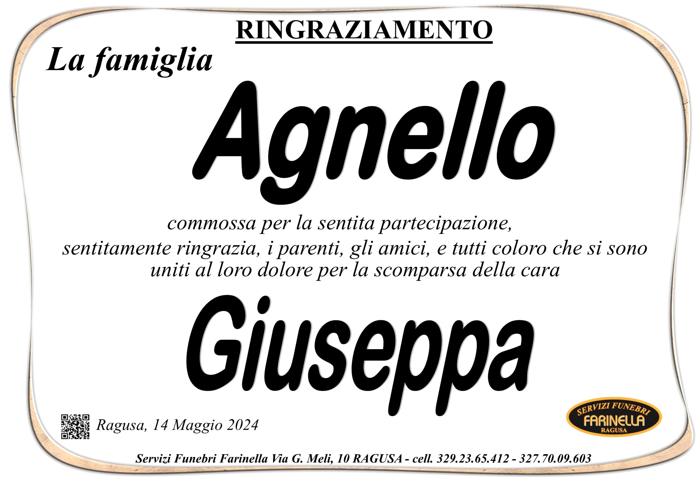 Ringraziamento famiglia Agnello